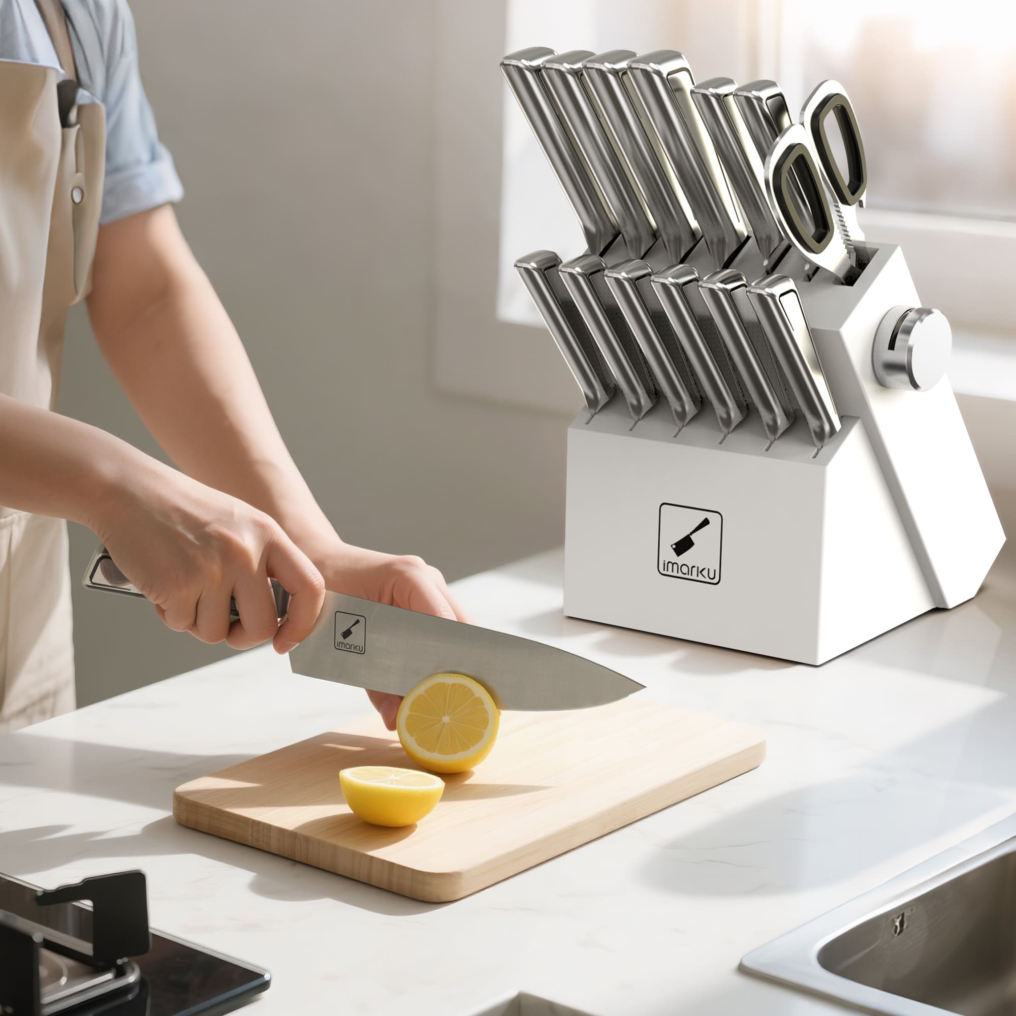 Premium Stainless Steel Knife Set with Sharpener & 3-Piece Nonstick Frying Pan Set - Professional Kitchen Cutlery for Cooking, Slicing, Dicing - Perfect for Home Chefs & Restaurant Use