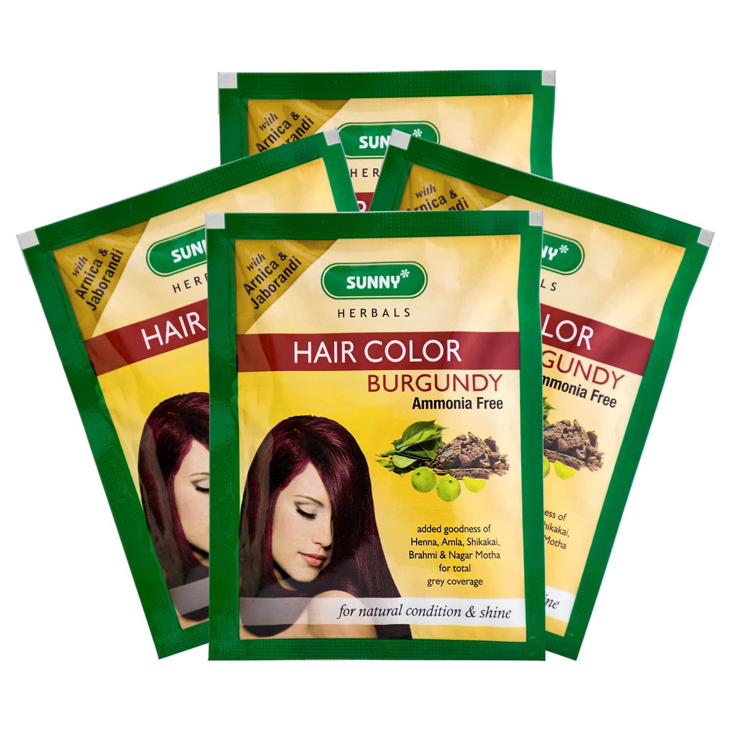 Sunny Herbals Burgundy Hair Color with Henna, Amla, Shikakai & Bhringraj | Ammonia-Free Natural Hair Dye for Men & Women | Covers Roots to Tips | Pack of 4 | Perfect for Gray Coverage, Vibrant Color Refresh & At-Home Hair Coloring