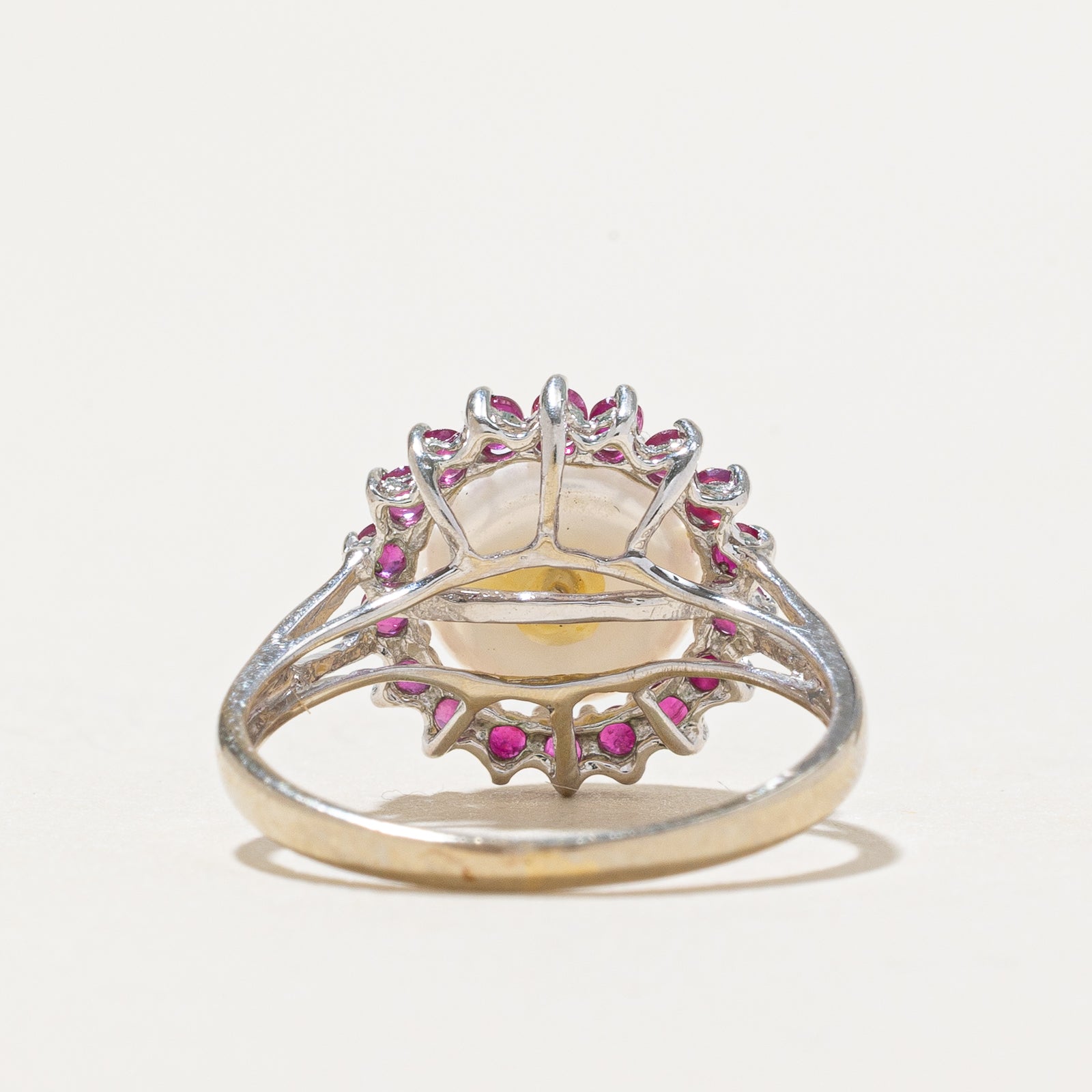 14K Ruby & Pearl Halo Ring - 0.27ctw Natural Gemstone Engagement Ring, Size 5 - Perfect for Valentine's Day, Anniversary & Wedding Gift