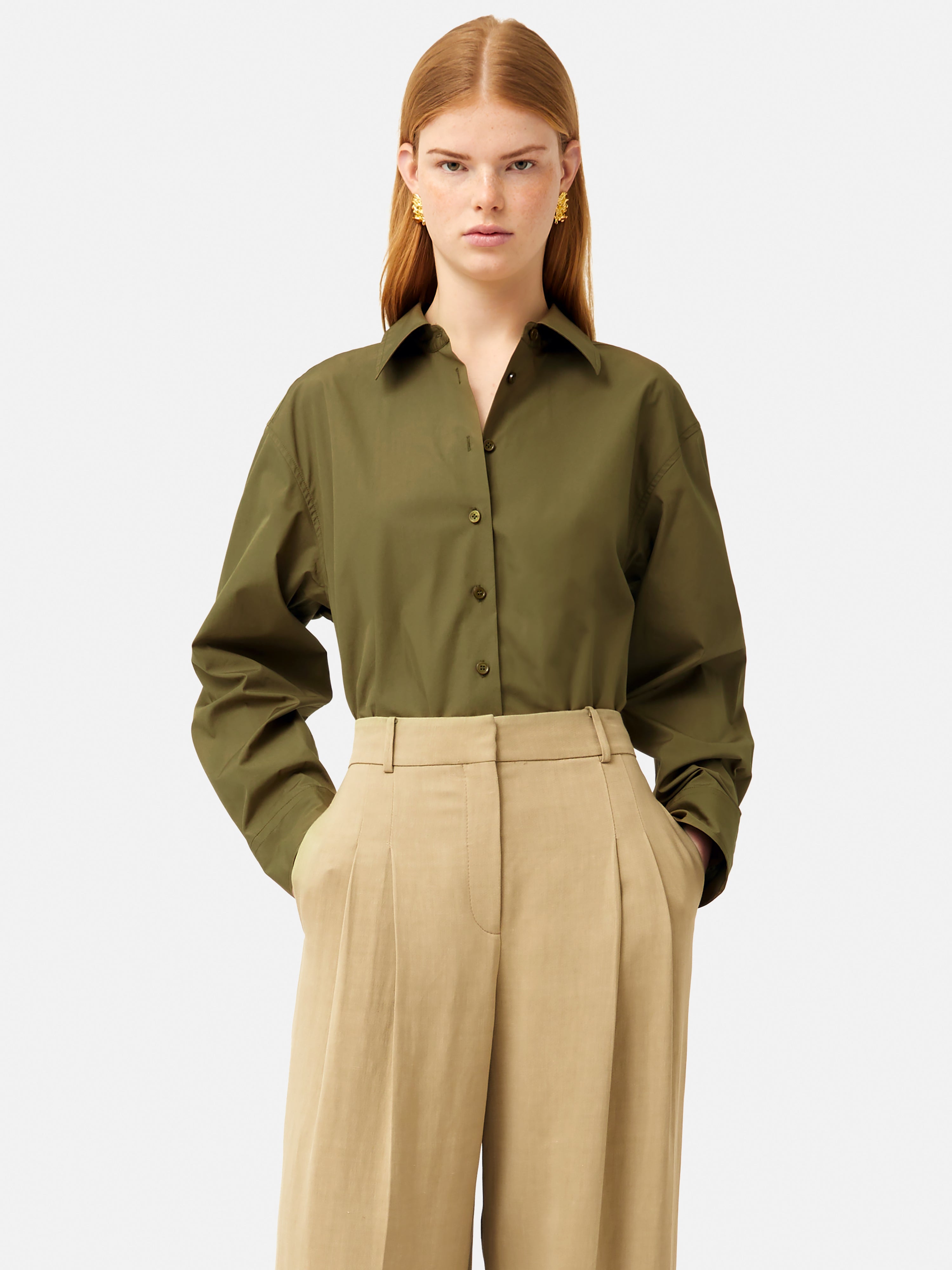 Premium Cotton Poplin Shirt for Men - Classic Khaki Button Down Shirt | Business Casual & Summer Office Wear