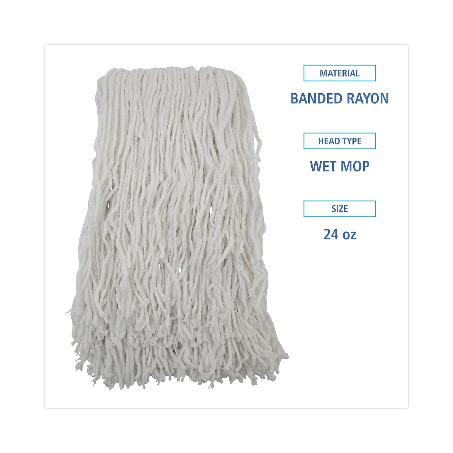 Boardwalk® Banded Rayon Cut-End Mop Heads BWK RM03024S - Heavy-Duty Cleaning for Floors, Garages & Workshops - Commercial & Home Use