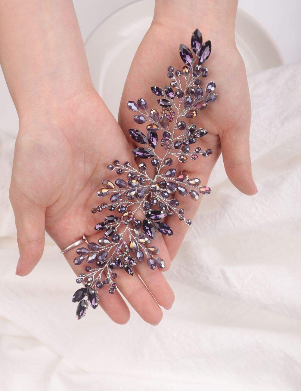Purple Wedding Hair Vine - Silver Bridal Headpiece for Weddings & Parties