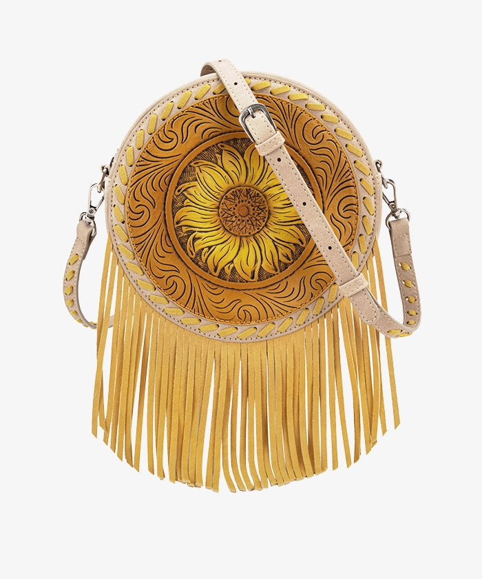 Montana West Sunflower Circle Fringe Crossbody Purse for Women - Stylish Boho Handbag with Adjustable Strap, Perfect for Daily Use, Shopping & Travel