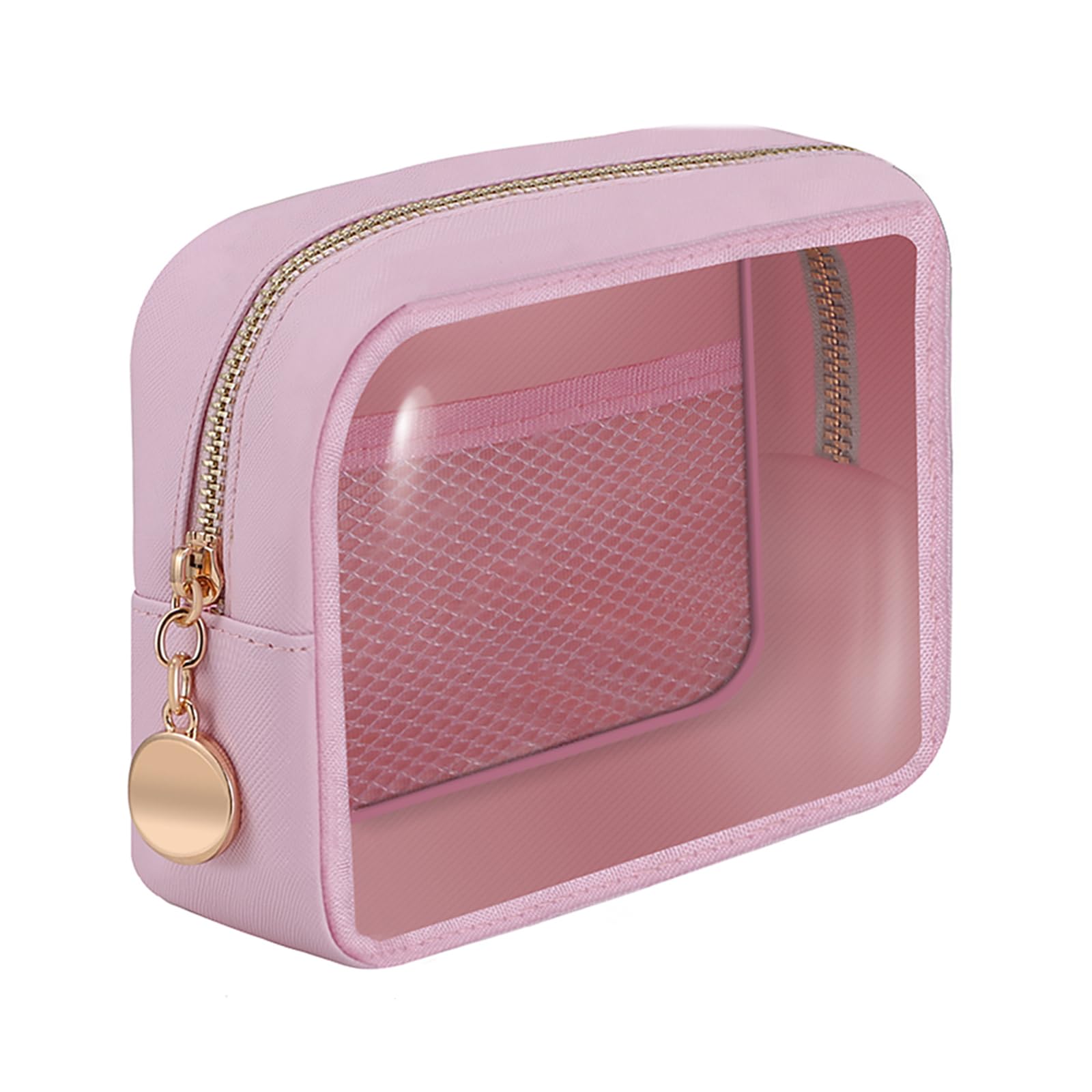 Clear Cosmetic Bag Makeup Pouch - Cute Women's Travel Toiletry Organizer with Zipper - Small, Mini, Large Sizes for Makeup, Skincare & Essentials - Perfect for Gym, Travel & Daily Use - Pink