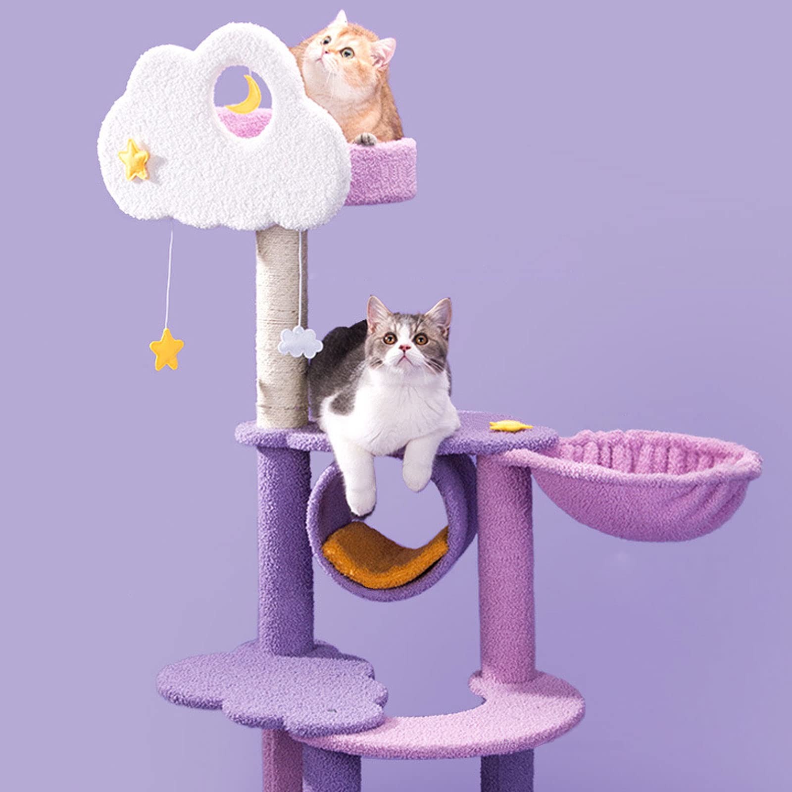 128Cm Cat Tree Tower with Scratching Post, Condos, Basket & Hammock - Multi-Level Activity Center for 2 Indoor Cats | Perfect for Small Spaces & Playtime Fun