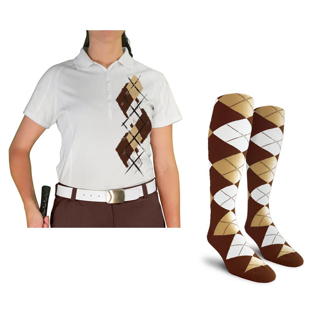 Dry Fit Short Sleeve Graphic Golf Polo Shirt with Socks for Women - Argyle Paradise Design - Moisture Wicking & Breathable - Perfect for Golf, Tennis & Casual Wear (AA-ZZ)
