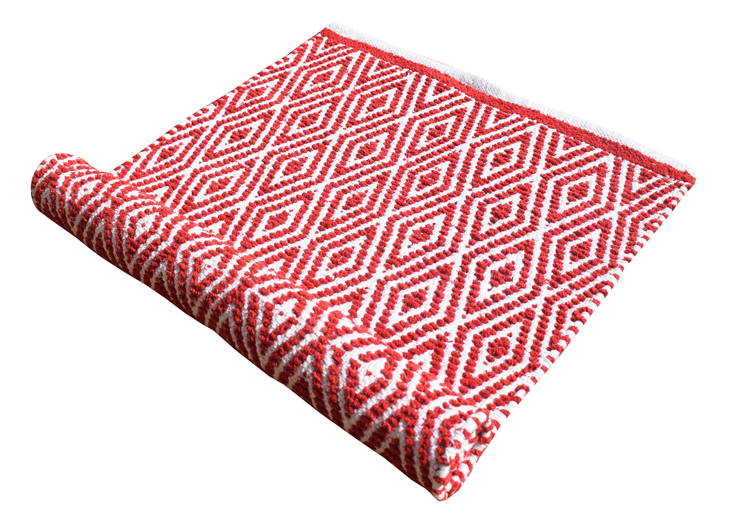 Ramanta Home 100% Cotton Diamond Rug 21x34 Inch - Hand Woven Reversible Washable Area Rug for Bathroom, Living Room, Kitchen - Farmhouse Style, Machine Washable, Non-Slip, Soft & Durable - Perfect for Farmhouse Decor, Cozy Home & High Traffic Areas