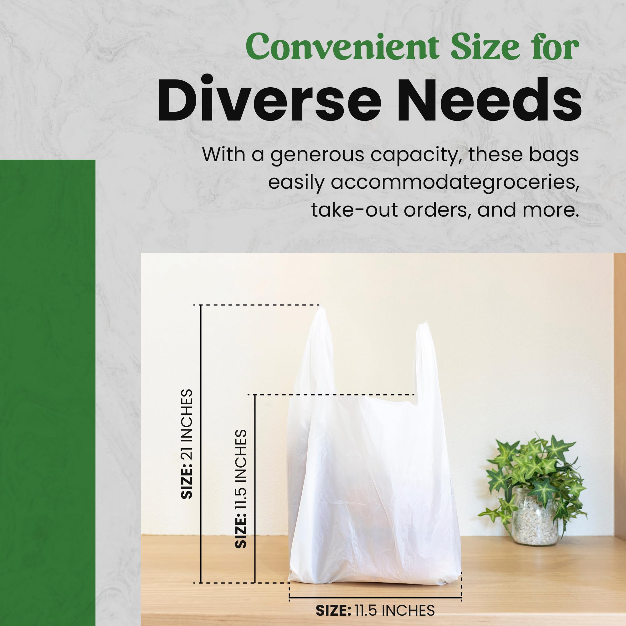 Reusable Plastic Bags with Handles - Eco-Friendly T-Shirt Shopping Bags for Small Business & Retail | Recyclable Grocery Bags for Food, Takeout & Restaurants | 21