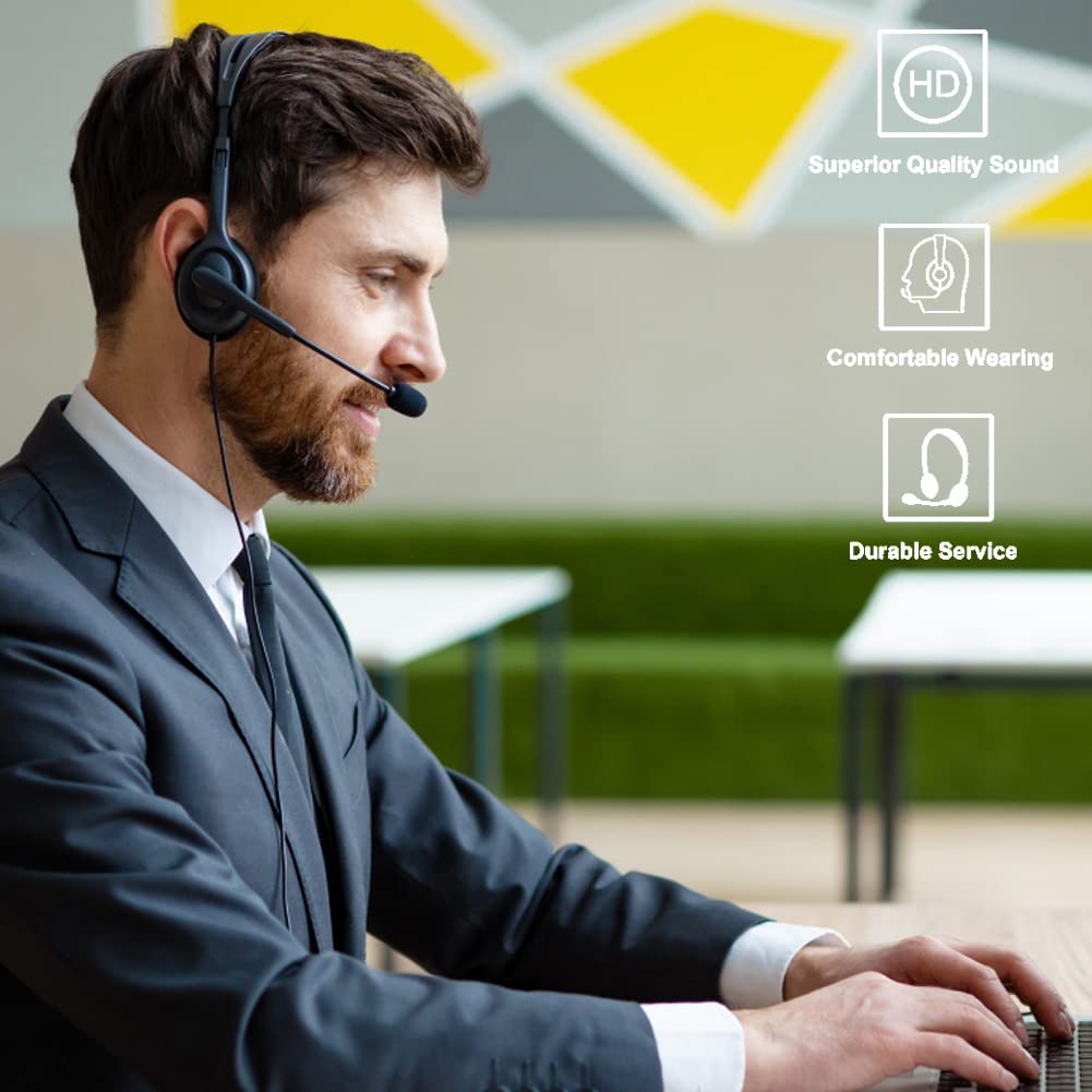 Noise Cancelling Headset with Microphone - Comfortable PC Headphones for Office, Call Center & Business Calls | Crystal Clear Audio for Skype, Zoom & Conference Calls | Perfect for Remote Work & Online Meetings