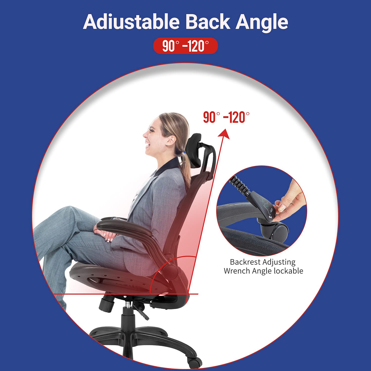 Ergonomic Office Chair with Lumbar Support & Headrest - Adjustable High Back Mesh Computer Desk Chair with Flip-Up Arms for Men & Women - Ideal for Home Office, Gaming & Workspaces - Black