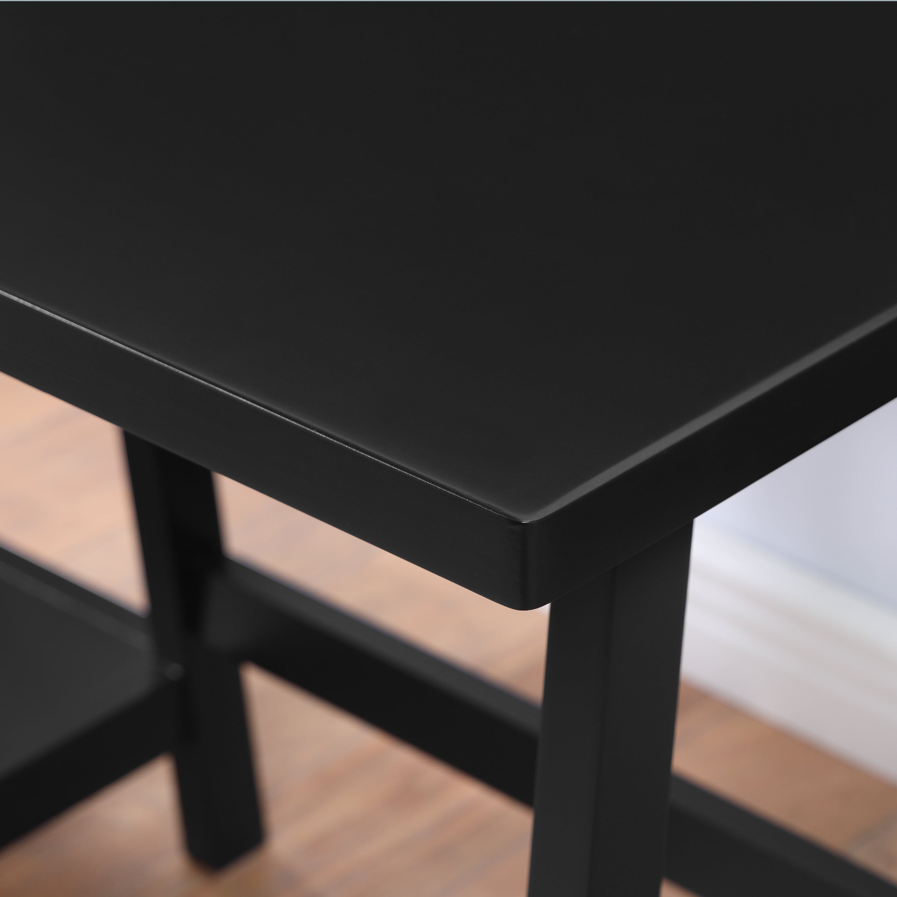 Roundhill Furniture Redina Contemporary Wood Writing Desk with Storage - Black Modern Home Office Desk for Study, Work & Small Spaces