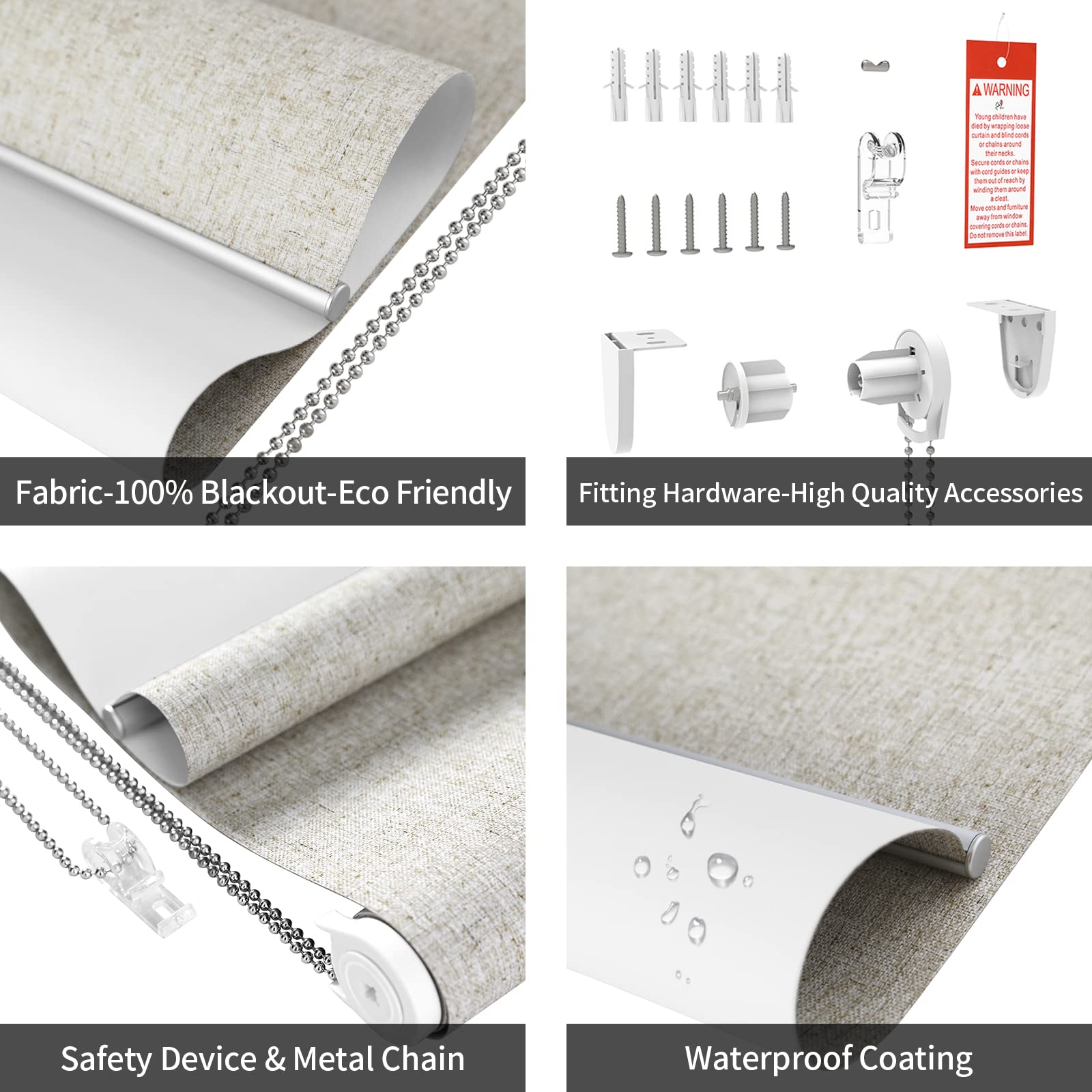 100% Blackout Roller Window Shades - Waterproof, Thermal Insulated & UV Protection Blinds for Home - Easy Install Beige 52
