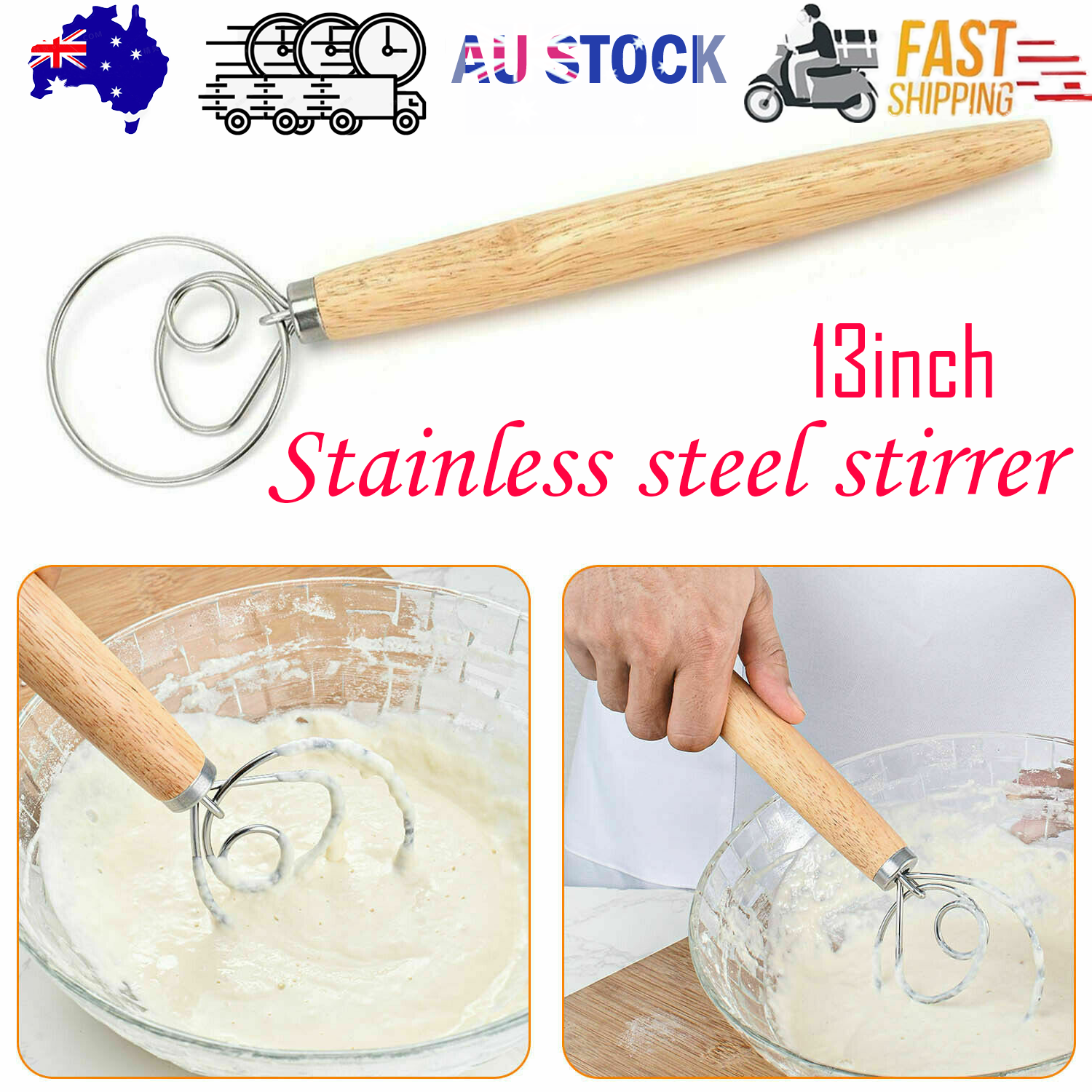 13-Inch Stainless Steel Large Wire Whisk - Heavy Duty Dough Mixer for Baking, Cooking & Bread Making - Perfect for Kitchen, Restaurants & Home Bakers