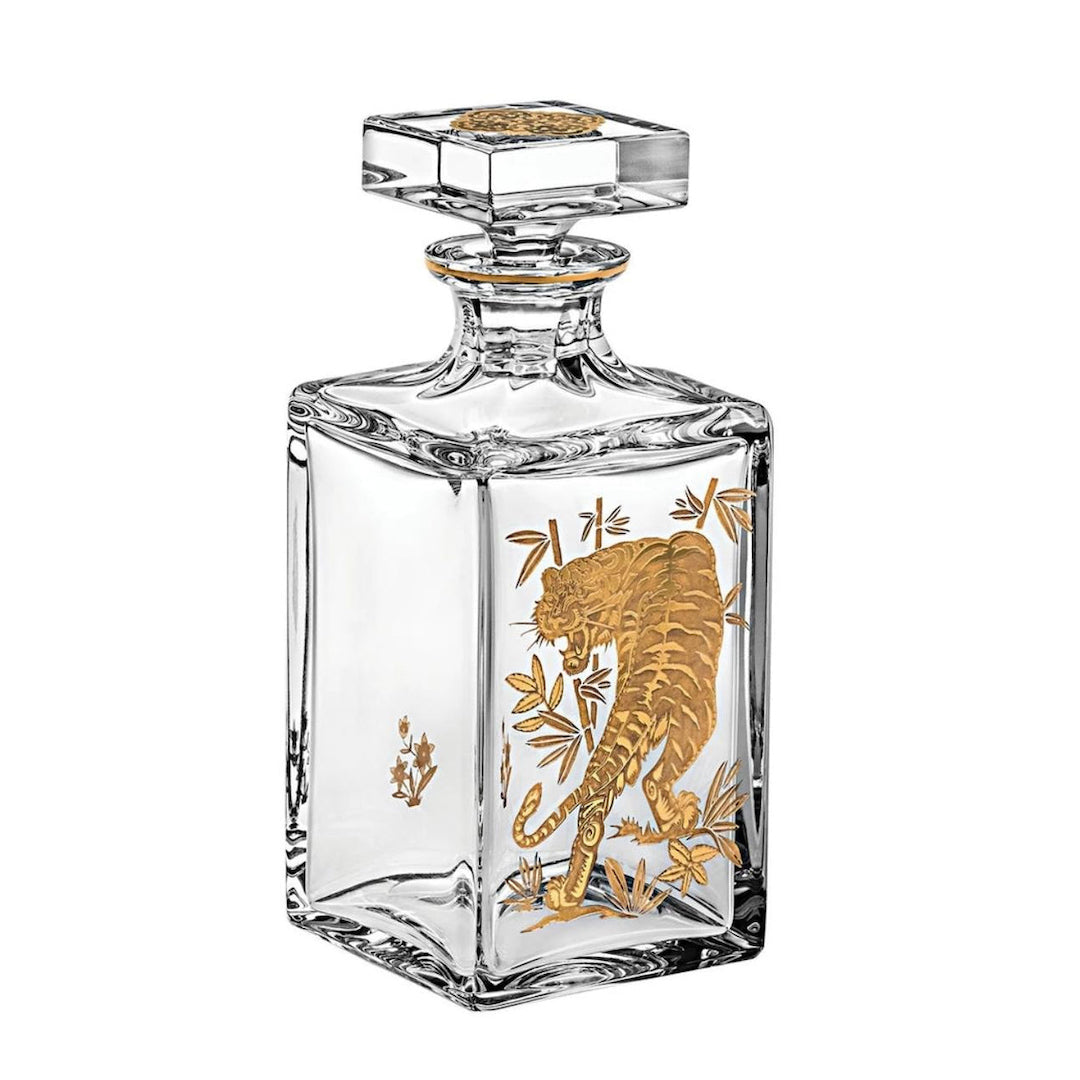 Golden Tiger Decanter Set - Premium Glass Liquor Wine Decanter with Aerator for Whiskey, Bourbon, Scotch - Elegant Home Bar Accessory for Gifts & Entertaining