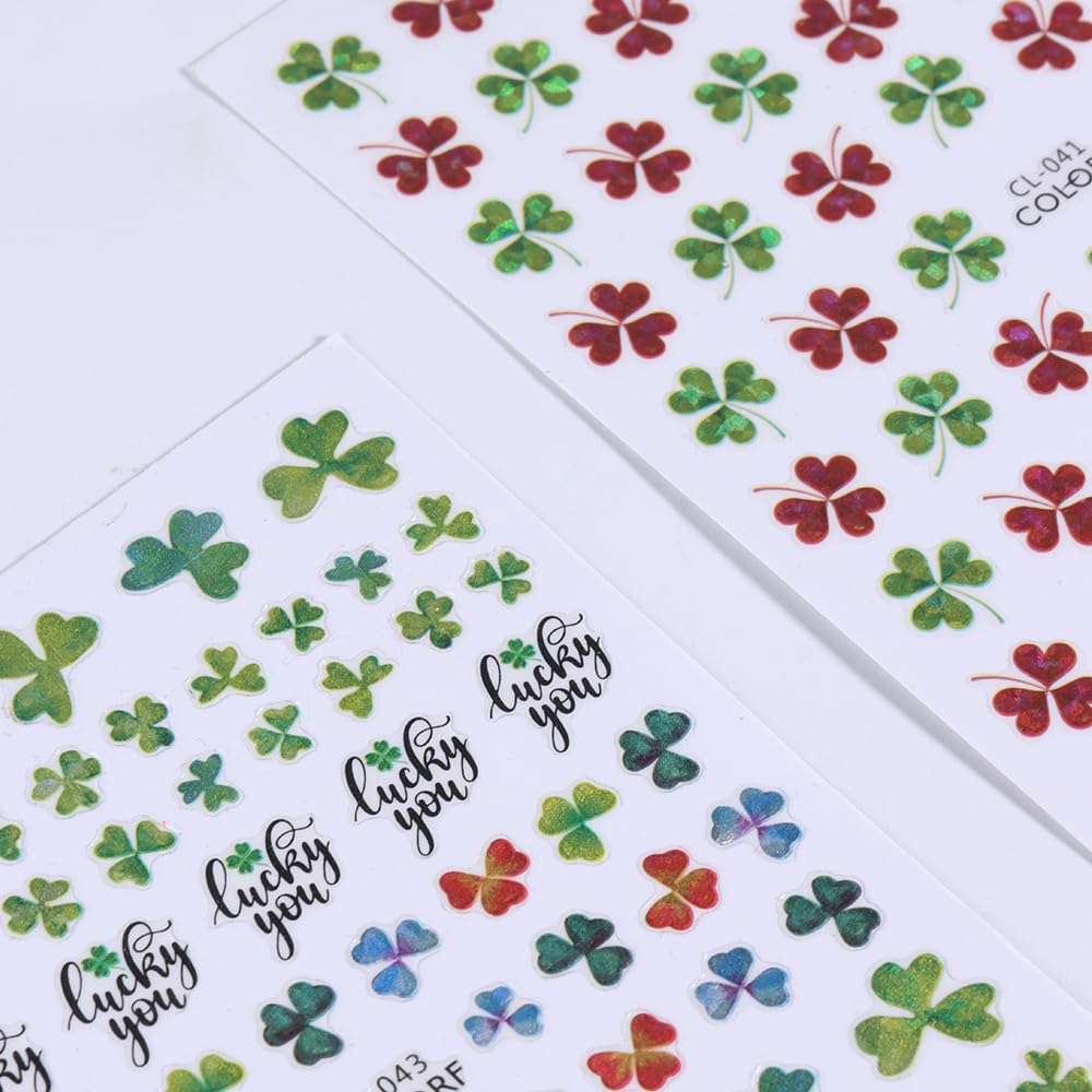 4 Sheets St. Patrick’s Day Nail Art Stickers - 3D Shamrock Clover Nail Decals for Women & Girls, Self-Adhesive Green & Red Irish Nail Designs - Perfect for Spring Parties, Nail Salons & DIY Manicures