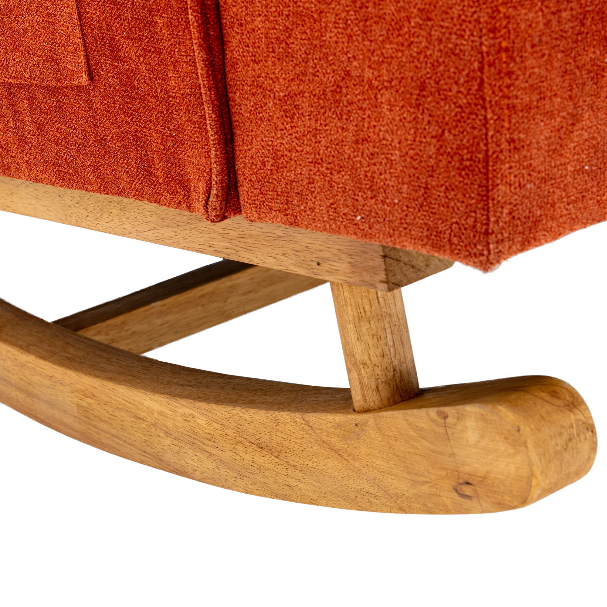 SSLine Upholstered Solid Wood Rocking Chair - Mid-Century Modern Comfortable Nursery Glider Rocker for Living Room, Bedroom & Office - Perfect for Relaxing, Nursing & Reading (Orange)