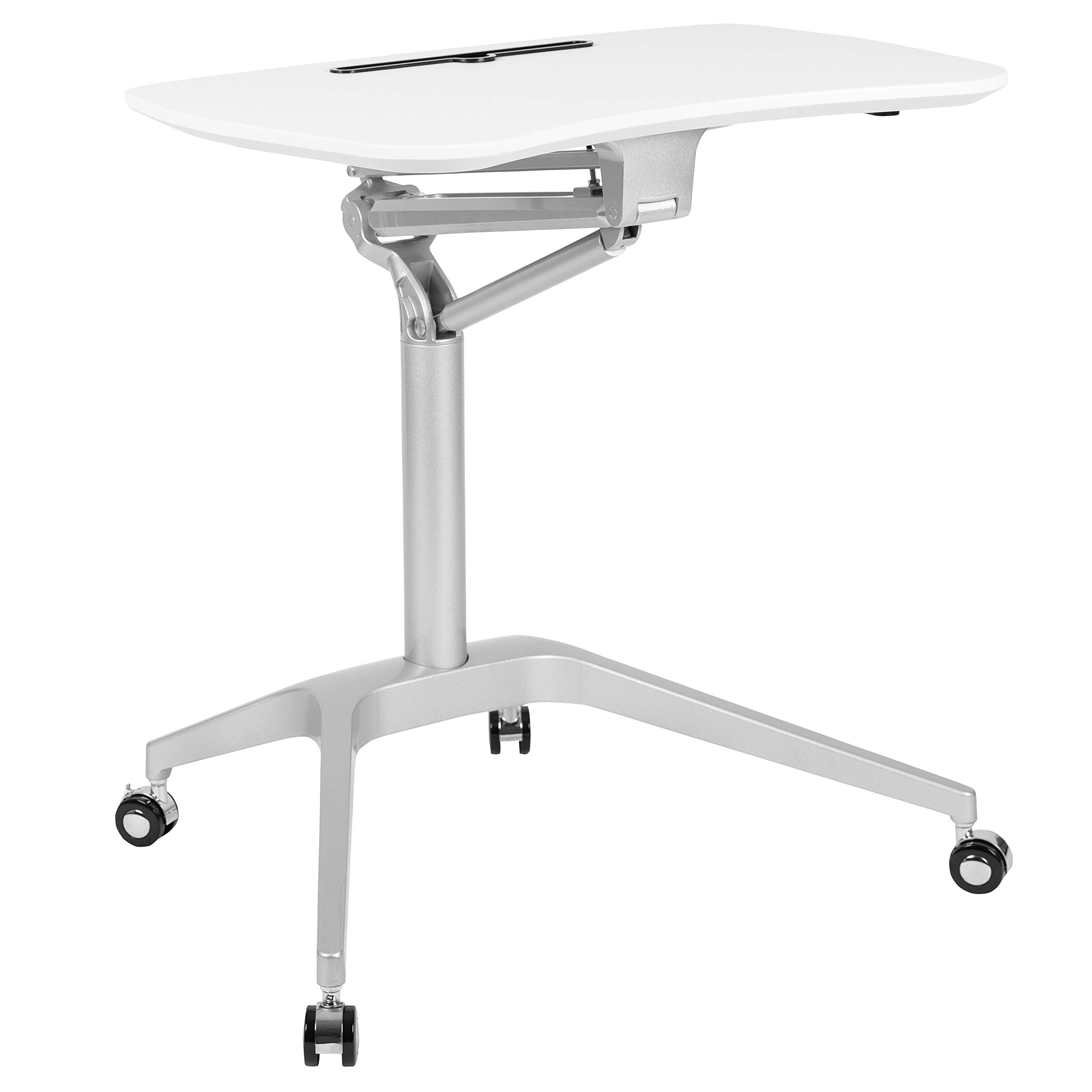 Adjustable Height Mobile Sit Stand White Ergonomic Computer Desk - Portable Standing Desk for Home Office, Gaming & Workspace Productivity