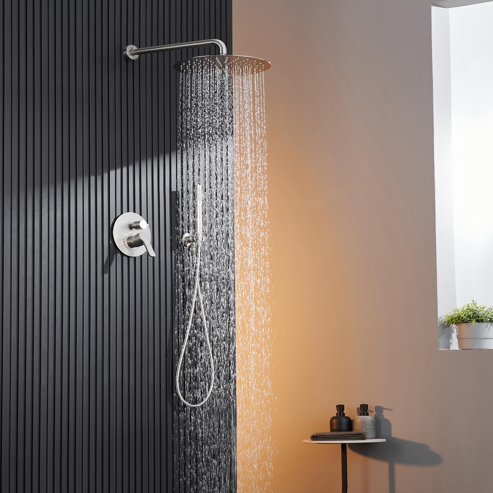 10 Inch Rain Shower Head with Handheld Spray - Premium Brass Valve Shower System in Brushed Nickel - Perfect for Modern Bathroom Renovation & Spa-Like Shower Experience