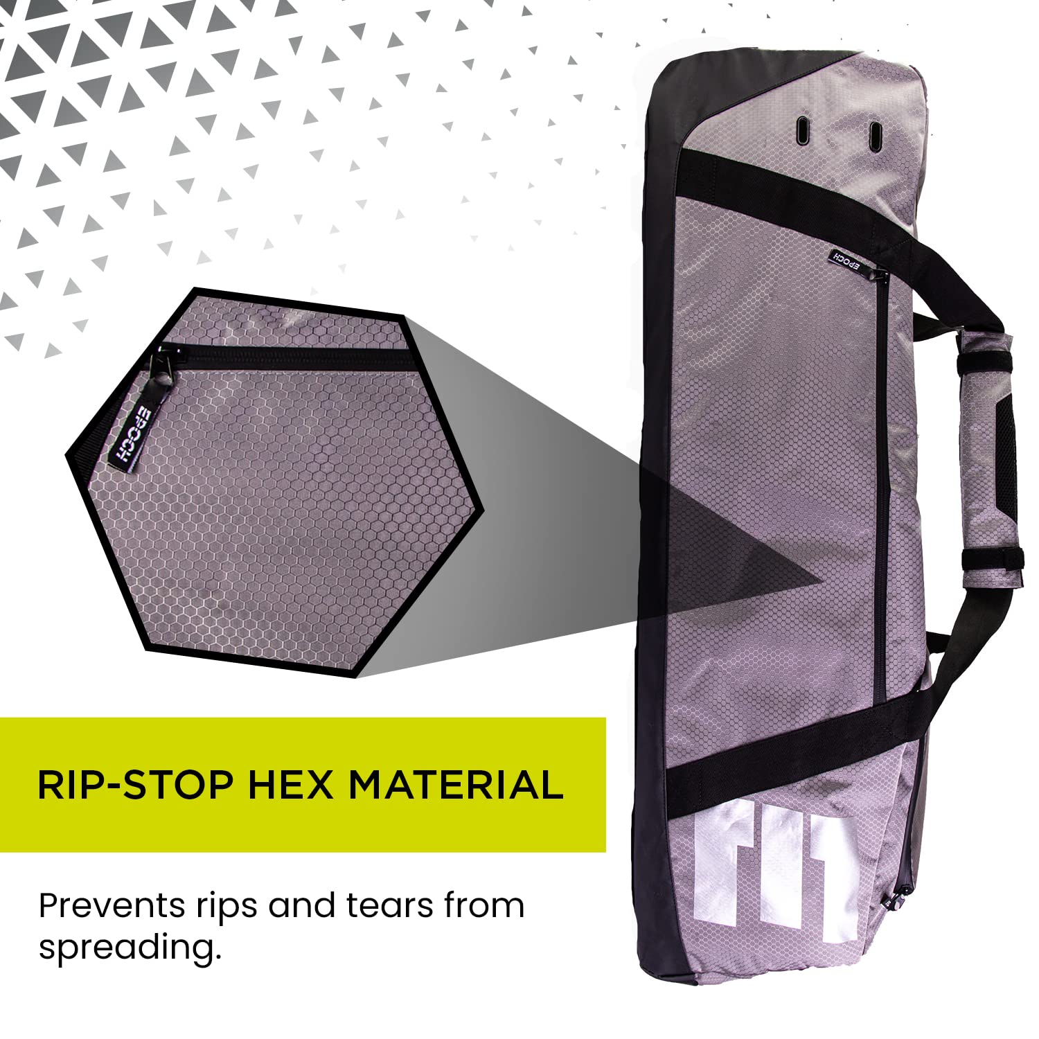 **Epoch Lacrosse Elite Gear Bag for Men & Women - Durable Rip-Stop Hex Duffle with Vented Compartment - Spacious Lacrosse Equipment Storage - Perfect for Travel, Practice & Games (Gray)**