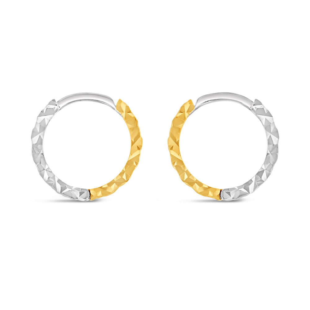 9ct Yellow and White Gold Two-Tone Patterned Hoop Earrings for Women - Elegant Everyday Jewelry for Work, Date Night & Special Occasions
