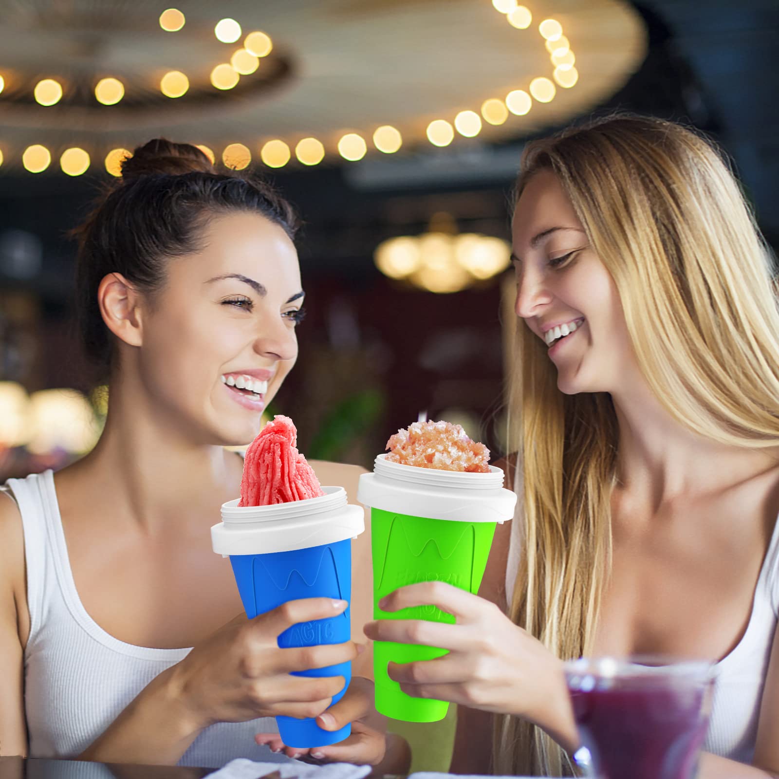 2 Pack Slushy Maker Cups - TikTok Viral Frozen Magic Squeeze Cups for Milkshakes & Smoothies | Reusable Freeze Cooling Mugs (Blue + Yellow) | Perfect for Summer Drinks, Parties & Kids Treats
