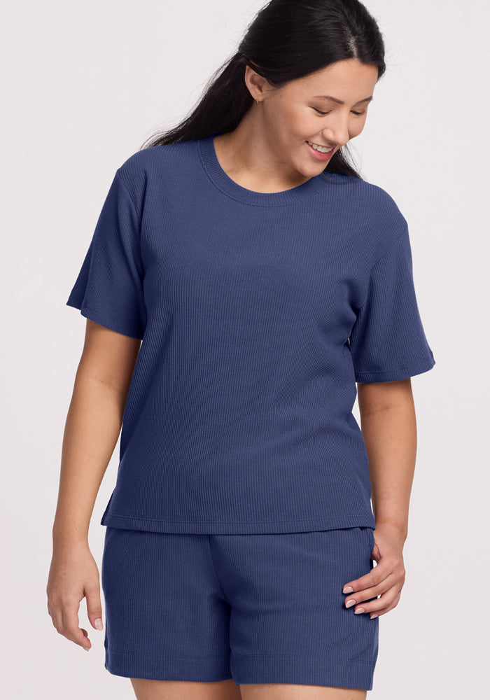 Maisey Ribbed Shorts for Women - Soft Stretchy Comfort Fit High Waist Blue Horizon - Perfect for Yoga, Running, Beach & Casual Wear