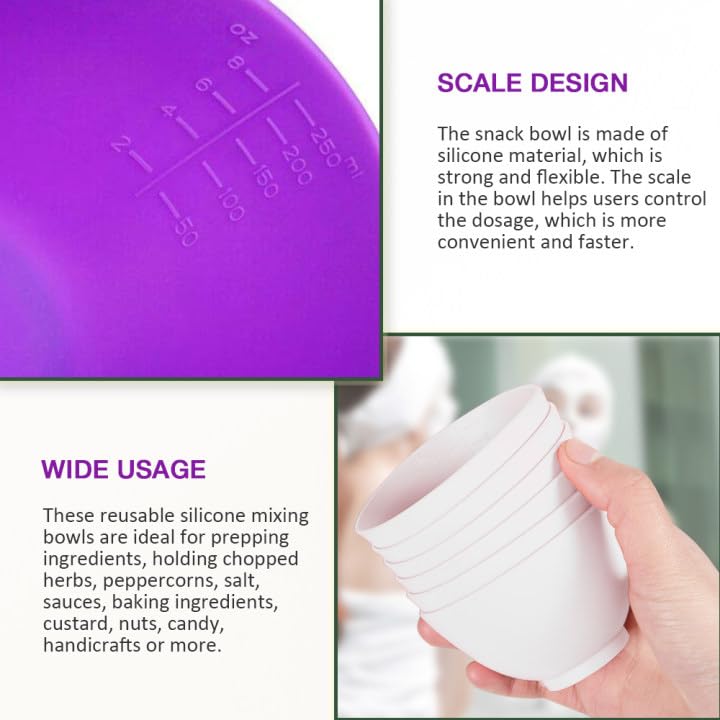 12-Piece Silicone Mixing Bowls Set - 0.14QT, 0.27QT, 0.49QT - Flexible Non-Slip Kitchen Bowls for Melting Chocolate, Cake Icing, Food Prep & Cooking - Perfect for Baking, Meal Prep & Candy Making