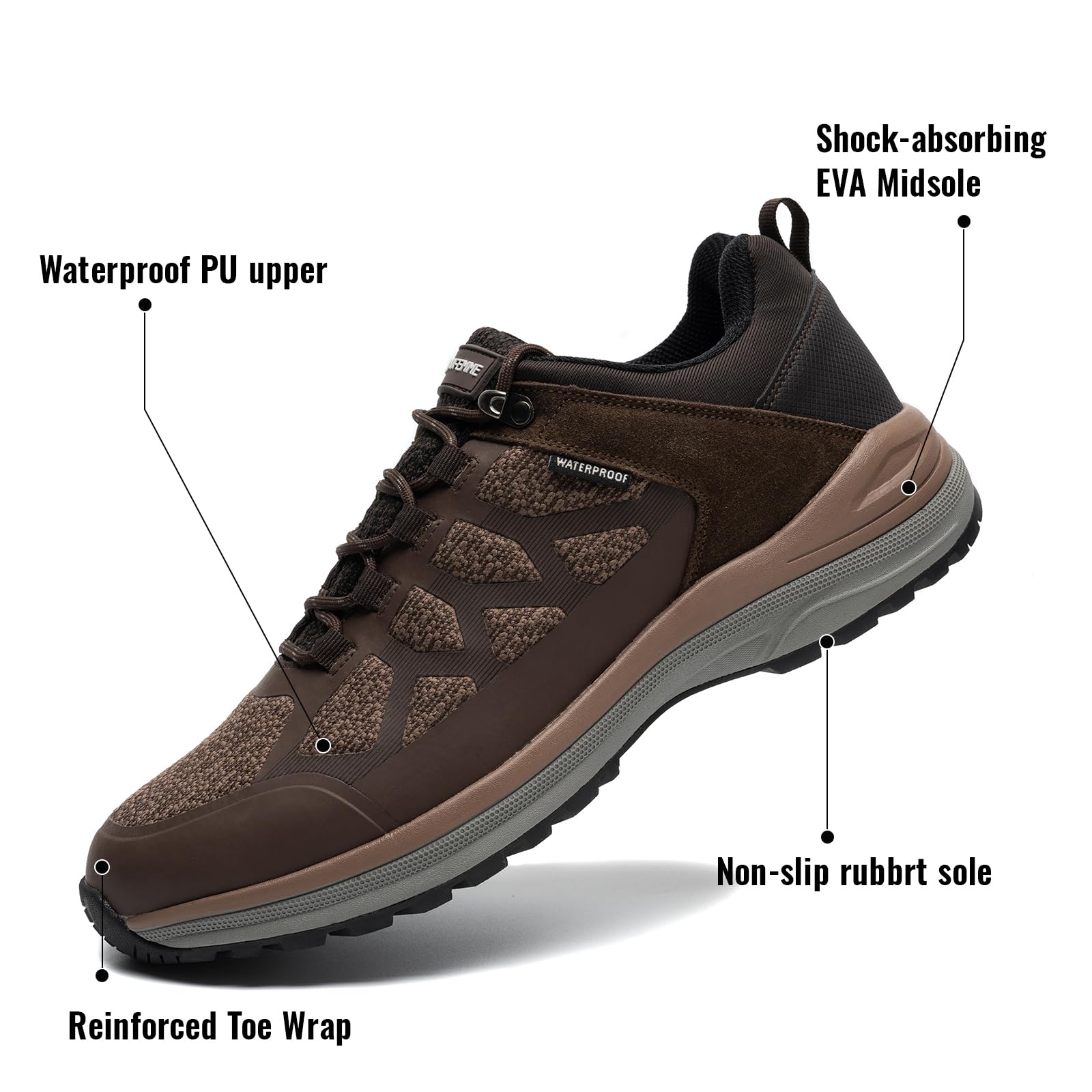 ANJOUFEMME Waterproof Hiking Shoes for Men - Lightweight Breathable Trekking & Trail Running Shoes - Outdoor Adventure, Camping & Backpacking Gear