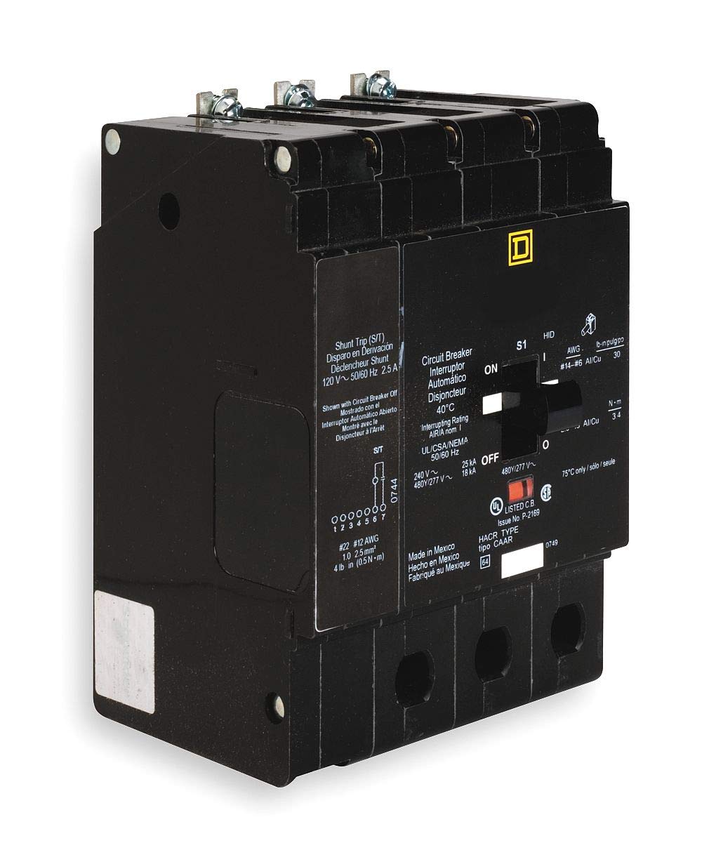 Square D EDB 3 Pole 90 Amp Circuit Breaker with Shunt Trip - Industrial Electrical Panel Protection for Factories & Commercial Buildings