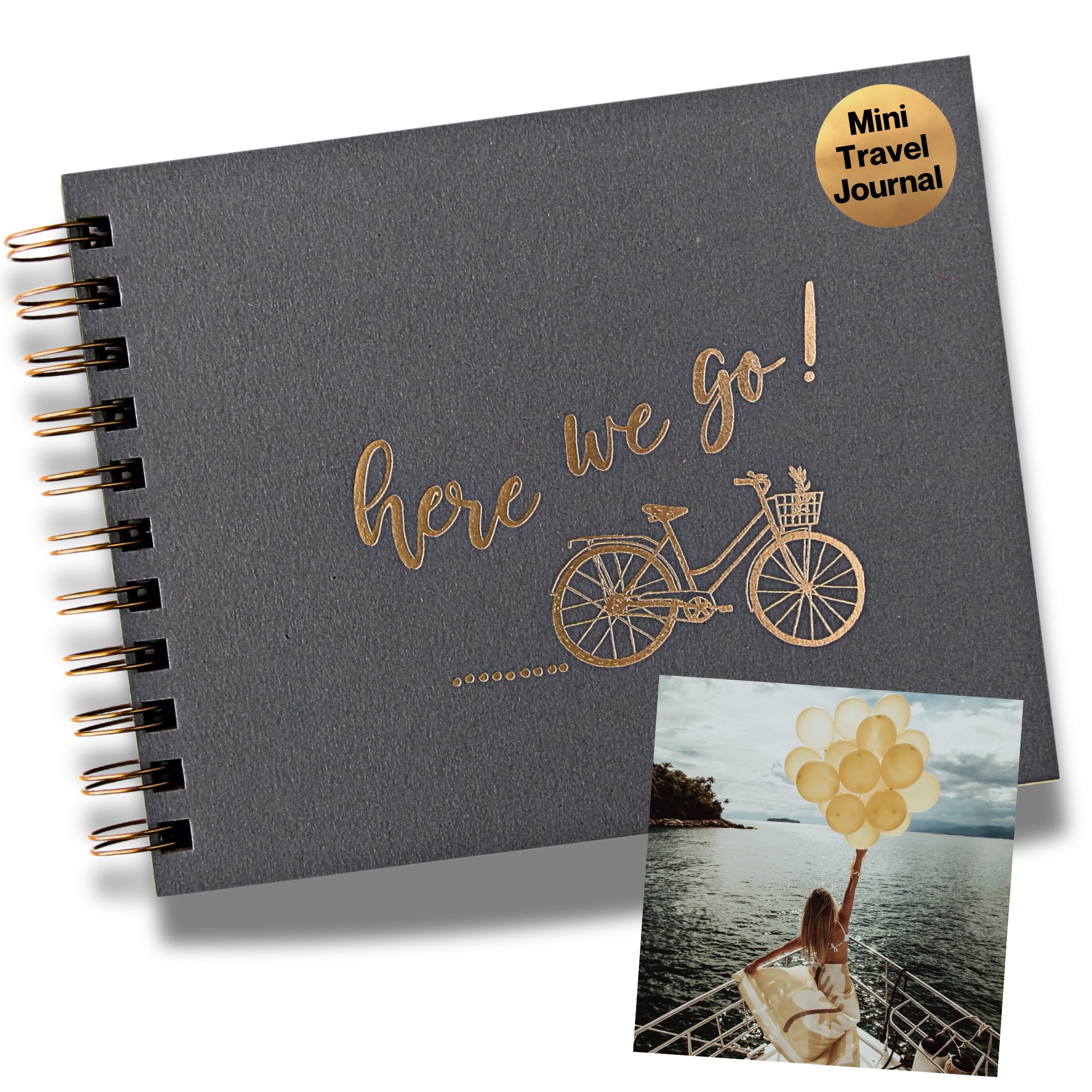 Premium Travel Journal with Gold Foil Embossing - 90 Tan Pages Vacation Scrapbook & Postcard Album | Perfect Travel Companion for Adventure Trips, Road Trips & Vacation Memories