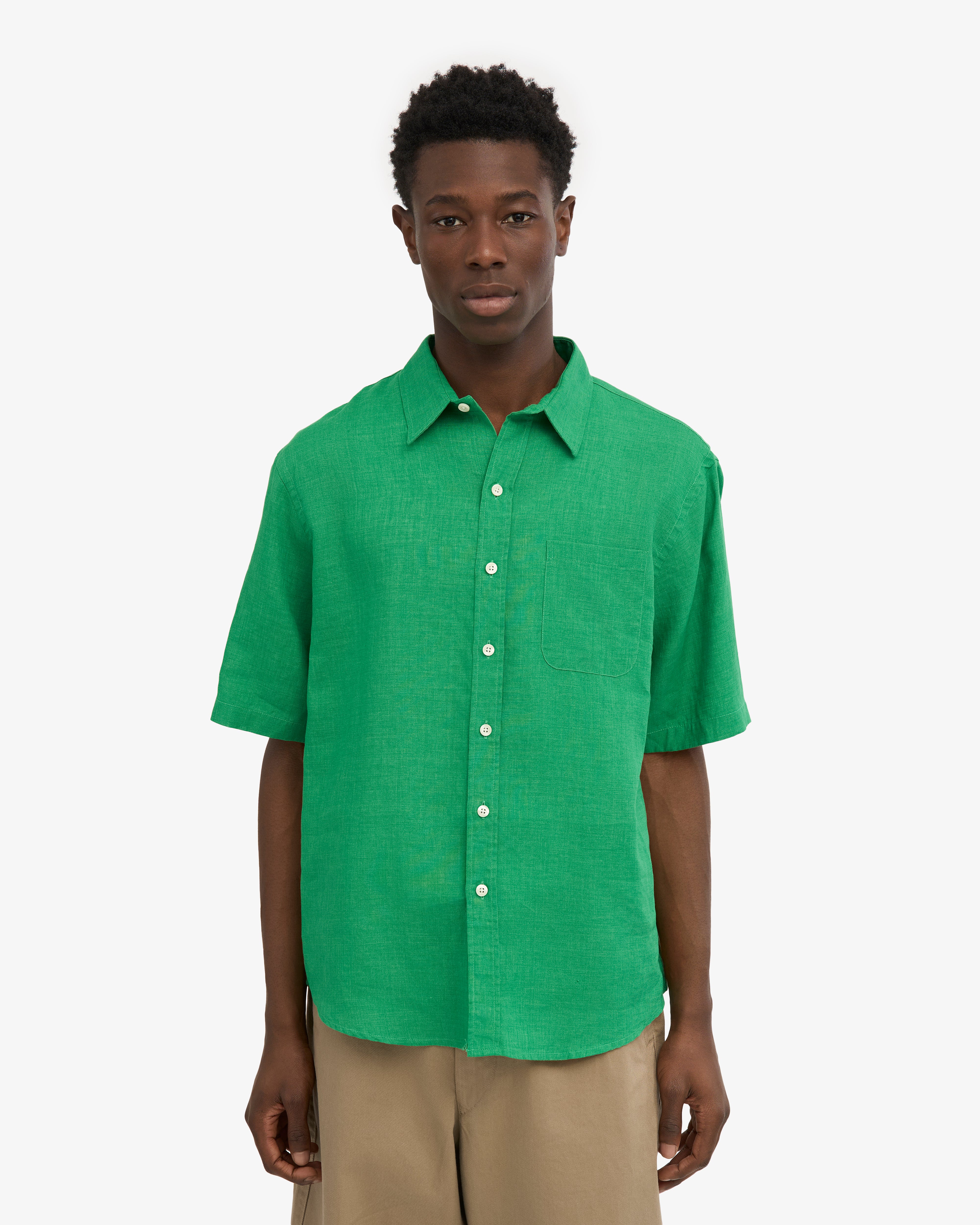 Premium Linen Short Sleeve Shirt for Men - Breathable & Comfortable Polar Blue Summer Top - Perfect for Casual Wear, Beach Outings & Vacation Style