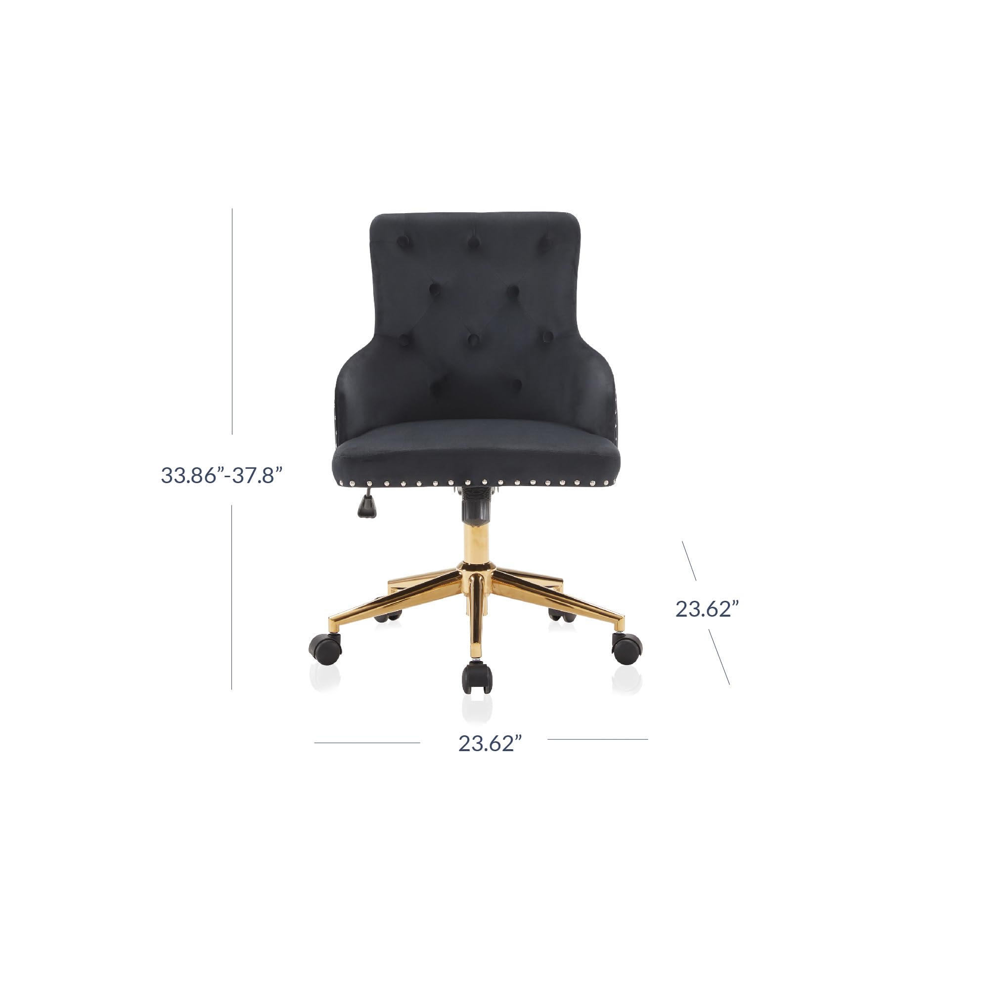 BELLEZE Modern Velvet Desk Chair - Adjustable Height Swivel Office Chair with Tufted Upholstered Seat & Slim Arms - Rolling Wheels for Home Office, Bedroom Vanity or Study Room - Belden (Black) - Perfect for Remote Work, Gaming & Makeup Station