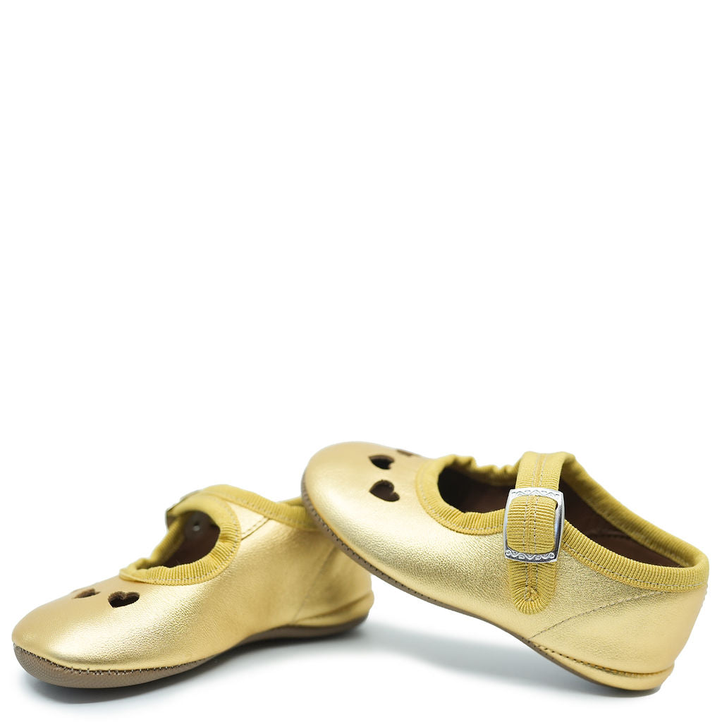 Pepe Gold Heart Cutout Mary Jane Flats - Elegant Women's Casual Shoes for Work, Dating & Special Occasions
