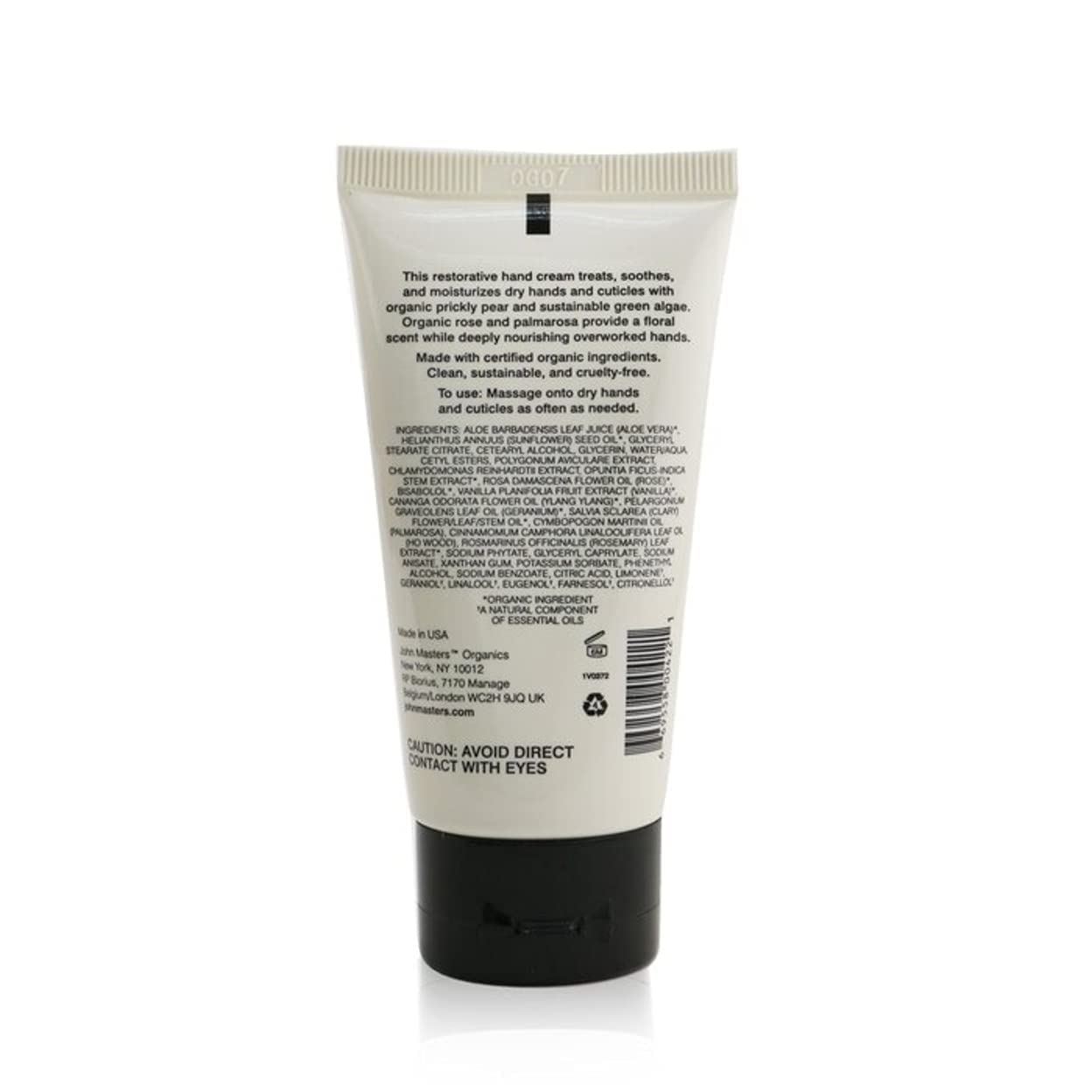 John Masters Organics Rose & Palmarosa Hand Cream 2 oz - Hydrating & Nourishing for Dry Skin - Perfect for Winter Care, Office Use & Travel