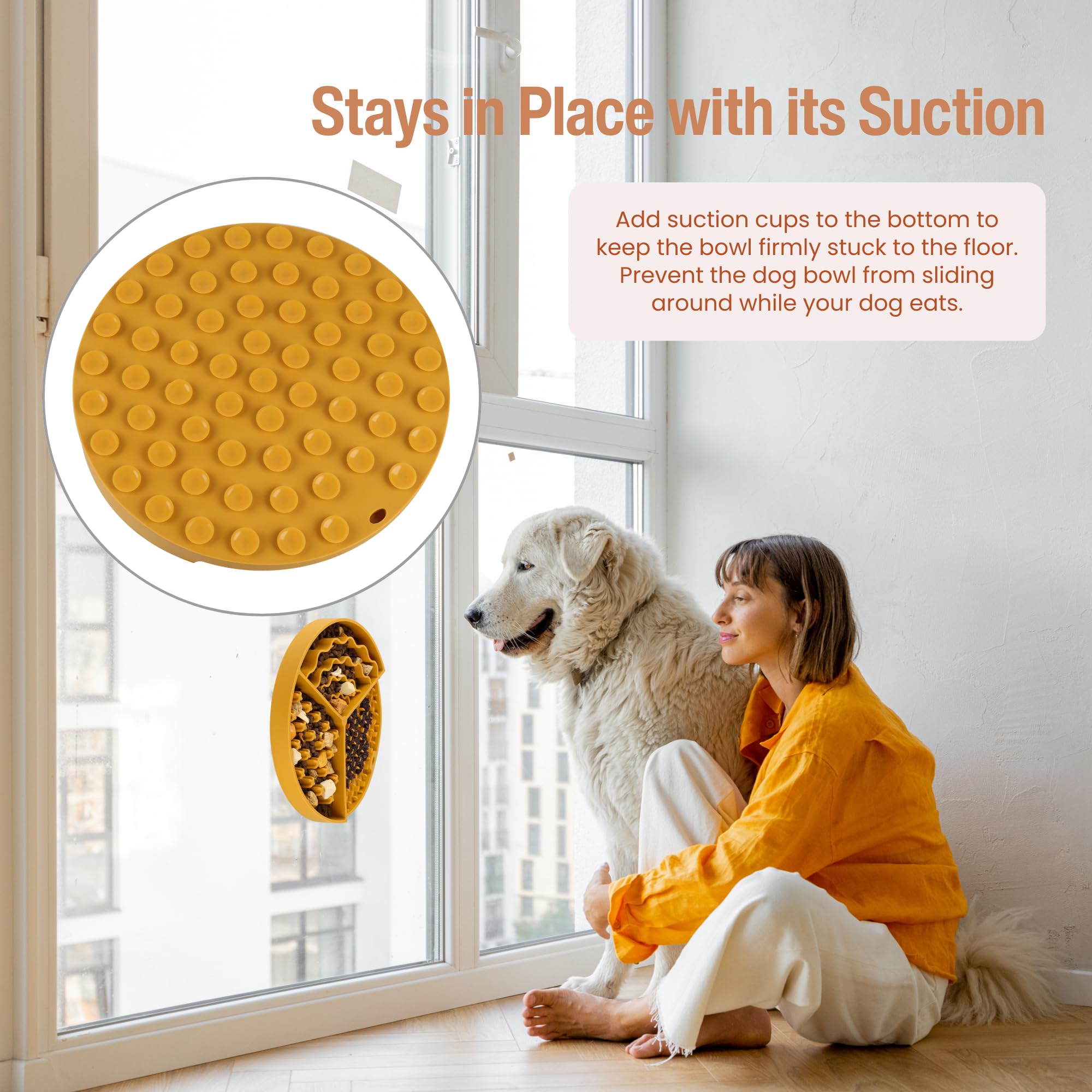 Slow Feeder Lick Mat for Dogs & Cats with Suction Cups - Silicone Anxiety Relief Bowl for Yogurt, Treats & Peanut Butter (Yellow) | Perfect for Grooming, Training & Mealtime Enrichment