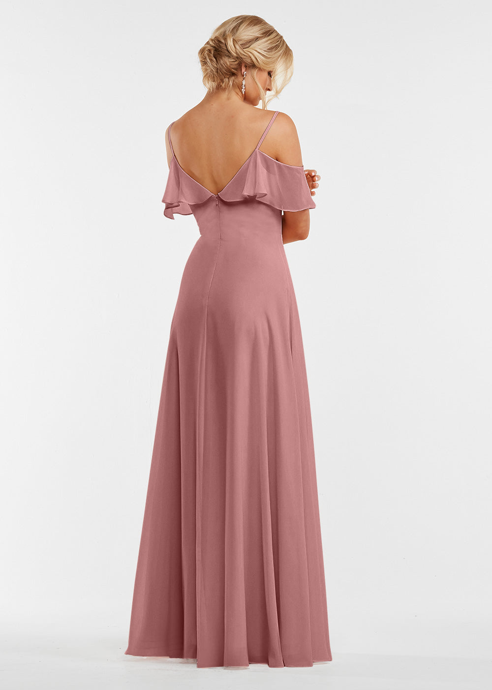 Elegant 83013 Stretch Chiffon Off-The-Shoulder A-Line Bridesmaid Dress with Ruffles - Perfect for Weddings, Prom, Formal Events & Special Occasions