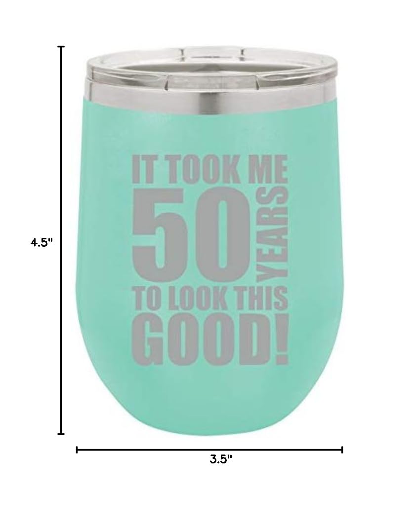 12 oz Double Wall Vacuum Insulated Stainless Steel Wine Tumbler - Stemless Coffee Travel Mug with Lid - Perfect for 50th Birthday Gifts, Office Use & Outdoor Adventures (Teal)