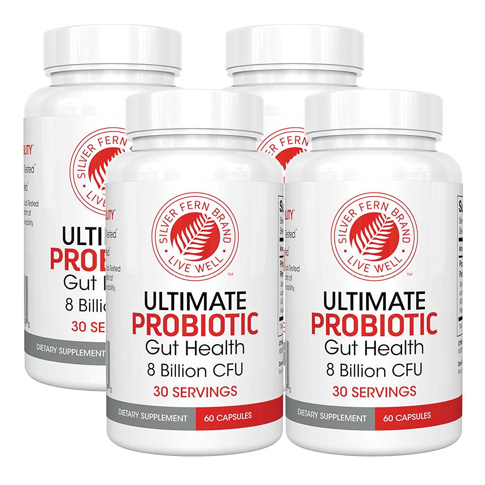 Silver Fern Ultimate Probiotic Supplement Vegicaps - DNA Verified Multi-Strain Probiotic for Daily Metabolic Support & Gut Health (4 Bottles) - Perfect for Travel, Work & Active Lifestyle
