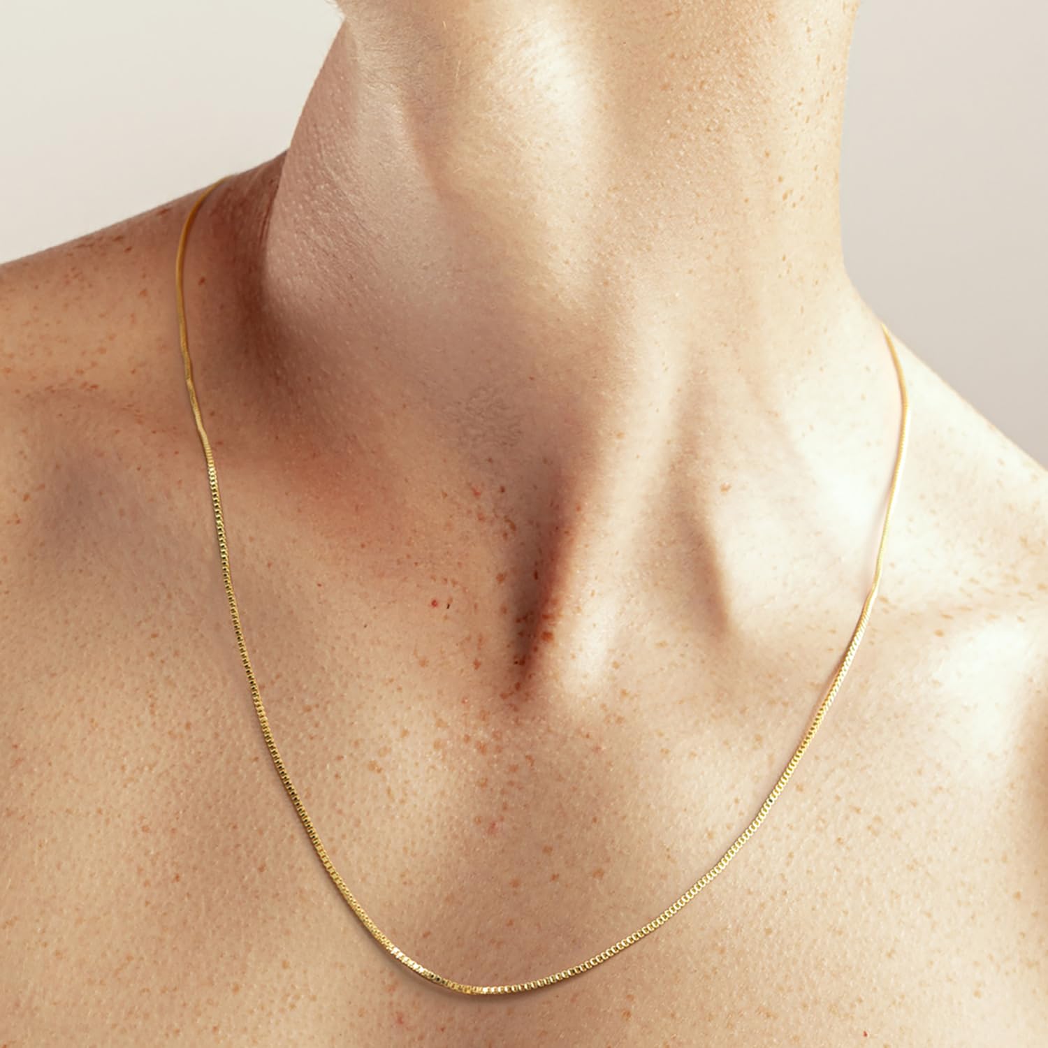 14K Gold Necklace for Women & Men - 1mm Thin Box Chain, Minimalist Classic Hip-Hop Necklace - Non-Tarnish, 16-26 Inch - Perfect for Everyday Wear, Gifts & Special Occasions