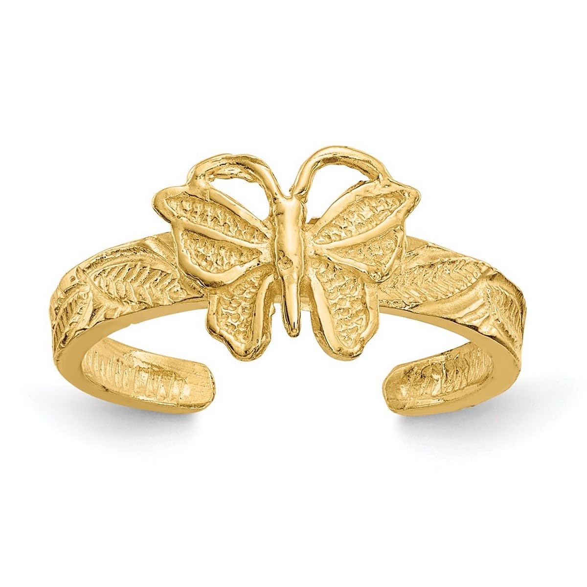 14K Yellow Gold Textured Polished Butterfly Angel Wings Toe Ring for Women - Elegant Foot Jewelry for Beach, Summer & Special Occasions