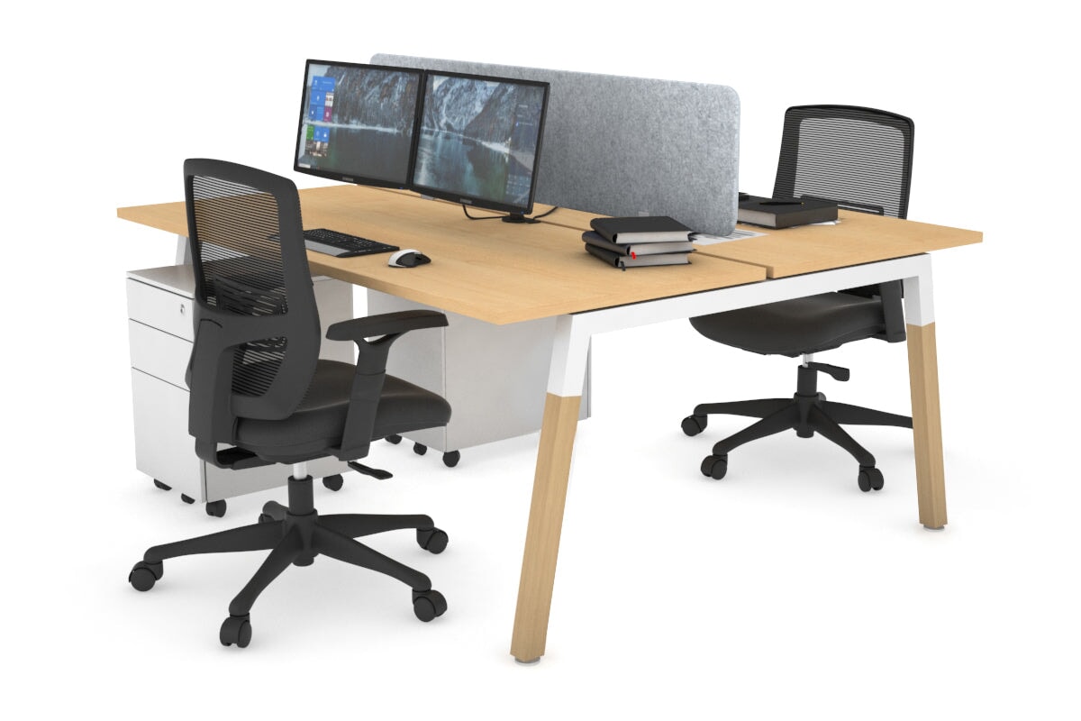 Quadro A Legs 2-Person Office Workstation with Wood Legs & Cross Beam [1400L x 700W] - Perfect for Shared Workspaces, Home Offices, and Collaborative Environments