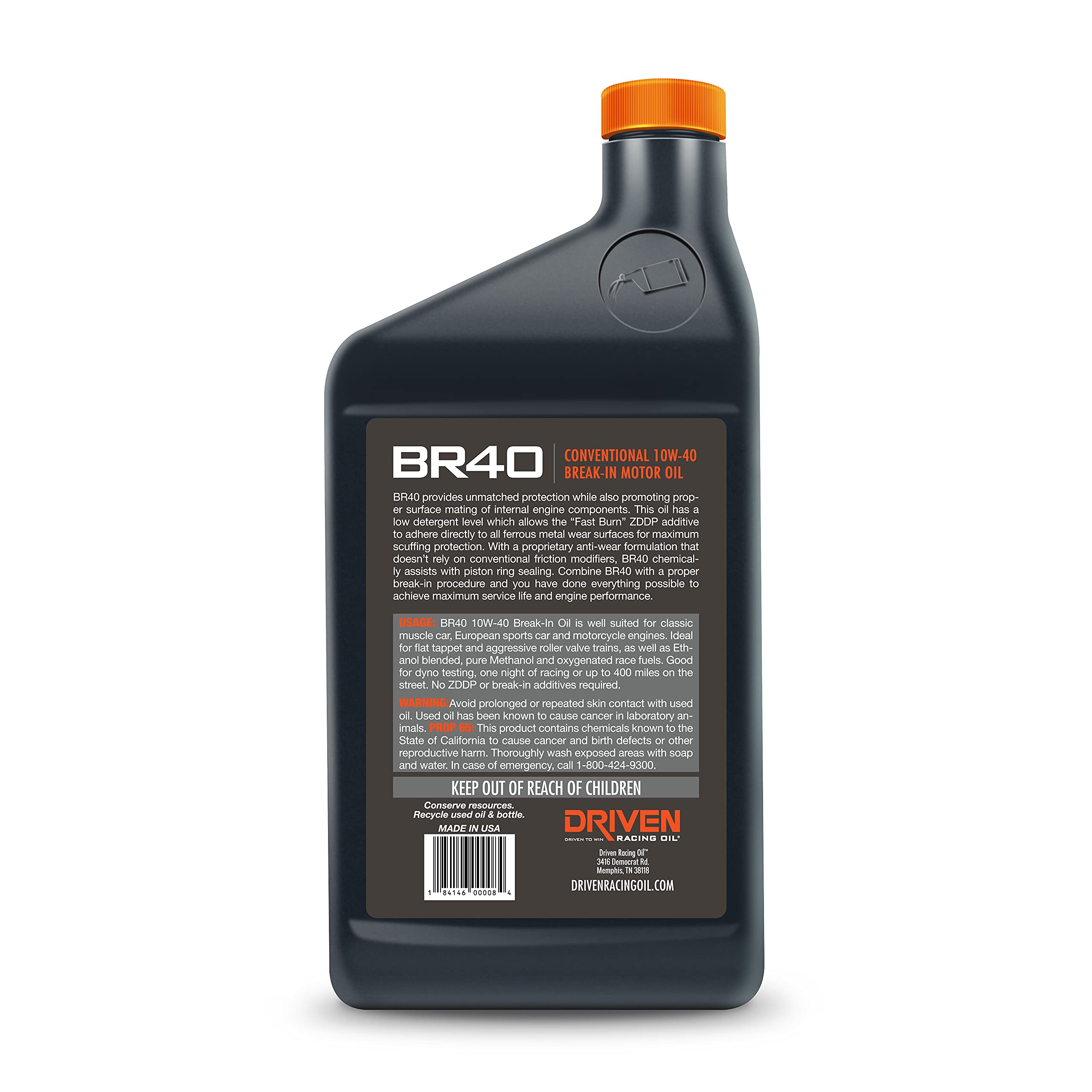 Driven Racing Oil BR40 Conventional Break-In Motor Oil 10W-40 (12 Quart Bottles) - High Performance Engine Protection for New or Rebuilt Motors, Ideal for Cars, Trucks & Motorcycles