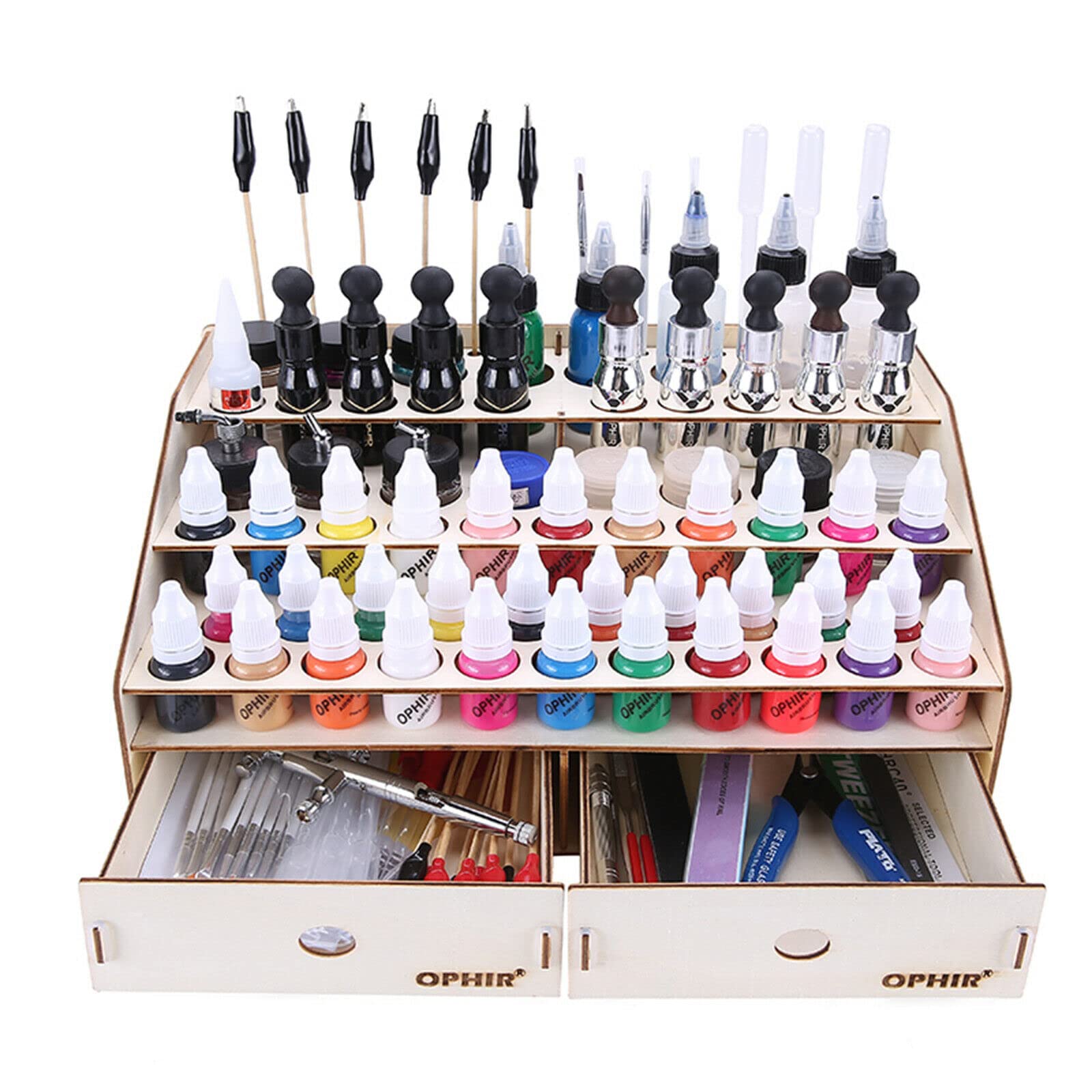 YIYIBYUS Modular Paint Rack Organizer - 80 Hole Wooden Storage Shelf for Pigment Ink Bottles & Art Supplies | Paint Tool Holder with Cabinet | Perfect for Artists, Crafters & DIY Enthusiasts Workspace Organization