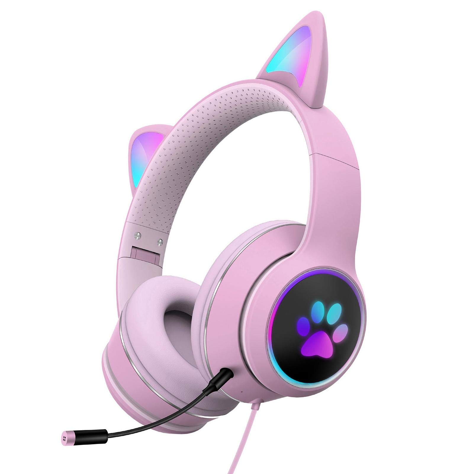 HONUTIGE Cat Ear Gaming Headset with RGB LED Lights, Built-in Microphone & Stereo Sound - Over-Ear Headphones for PC, PS4, Xbox, Nintendo Switch - Perfect for Streaming, Gaming & Virtual Meetings