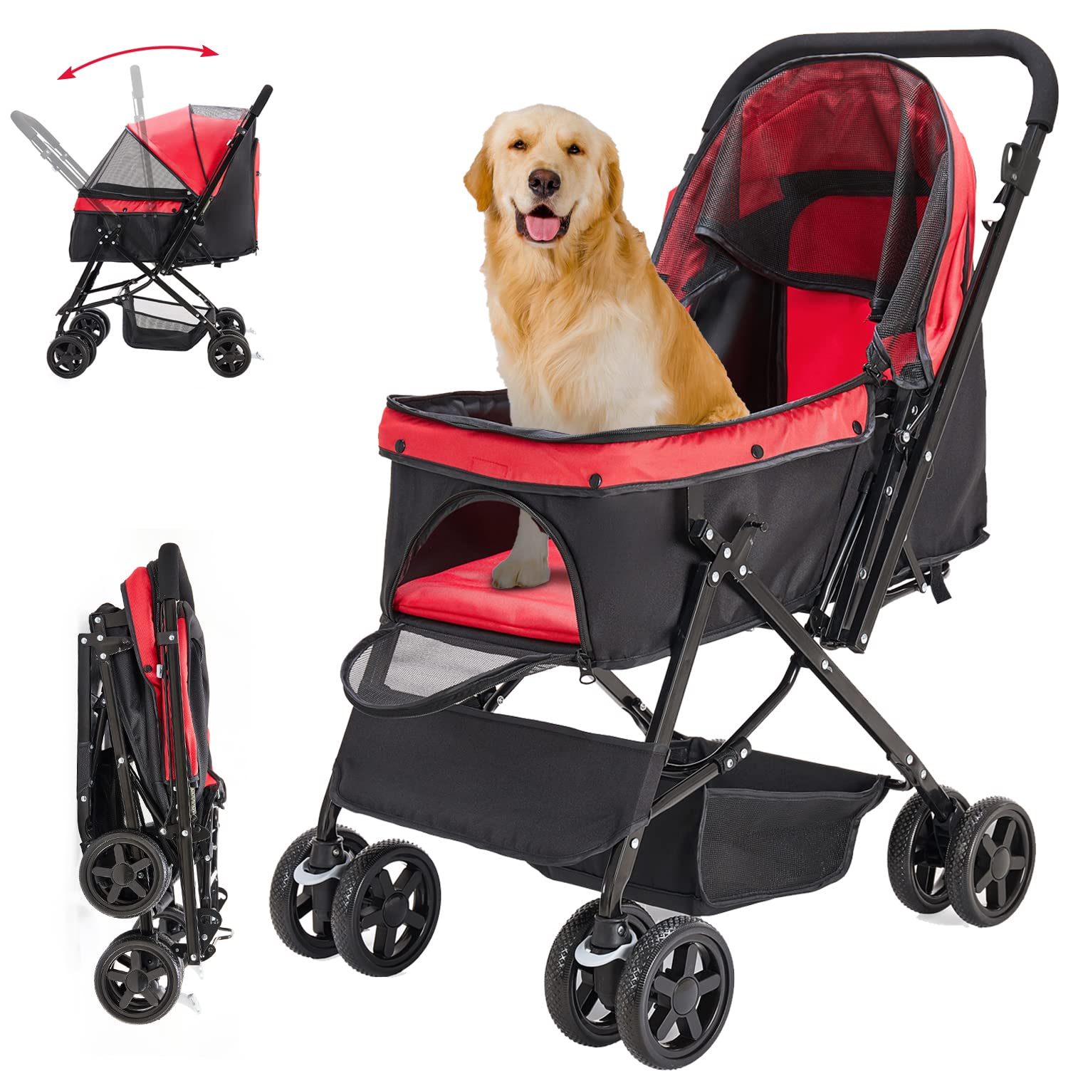 Foldable Large Dog Stroller for Medium Pets - Convertible Compartment & Reversible Handlebar - Perfect for Outdoor Walks, Vet Visits, and Travel with Your Cat or Dog