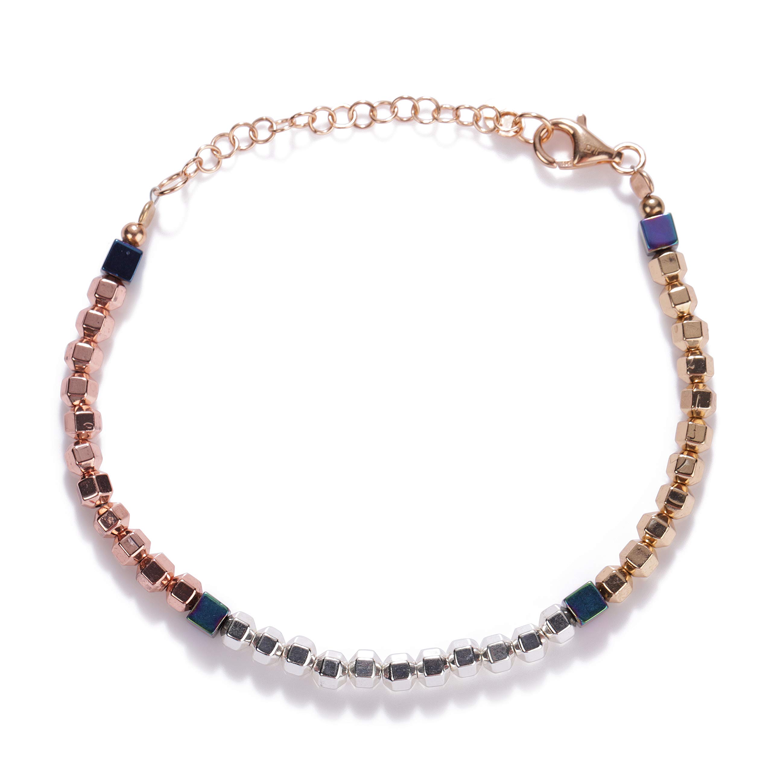 NirvanaIN Women's 925 Rose Gold Chain Lock Bracelet with Real Gemstones - Anniversary, Christmas Gift for Wife, Friend & Family - Perfect for Date Nights, Parties & Special Occasions