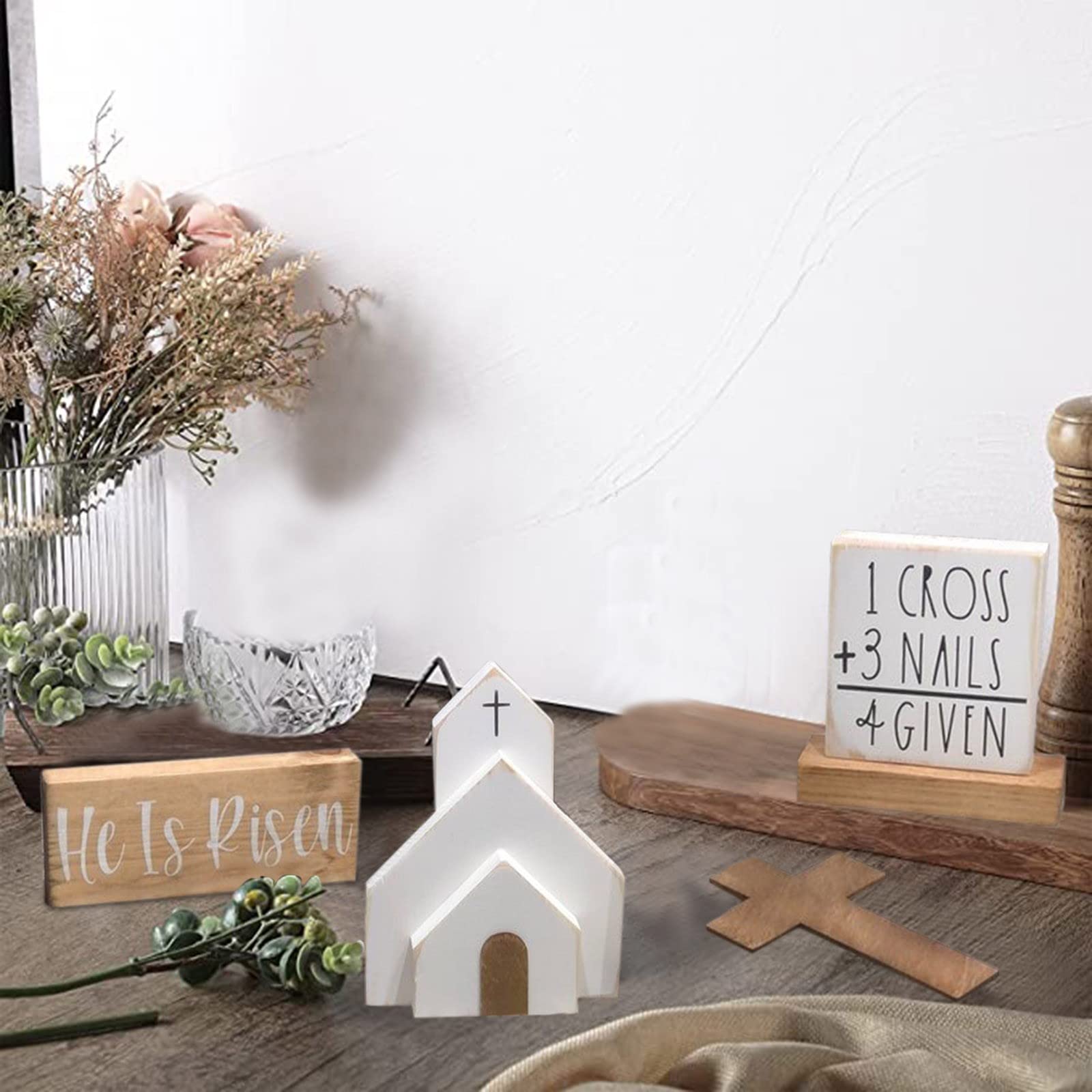 3D Mini Wooden Bunny Signs Easter Tiered Tray Decor - Rustic Wooden Easter Decorations for Home, Office & Party - Perfect for Spring Centerpieces, Holiday Tablescapes & Farmhouse Style Decor