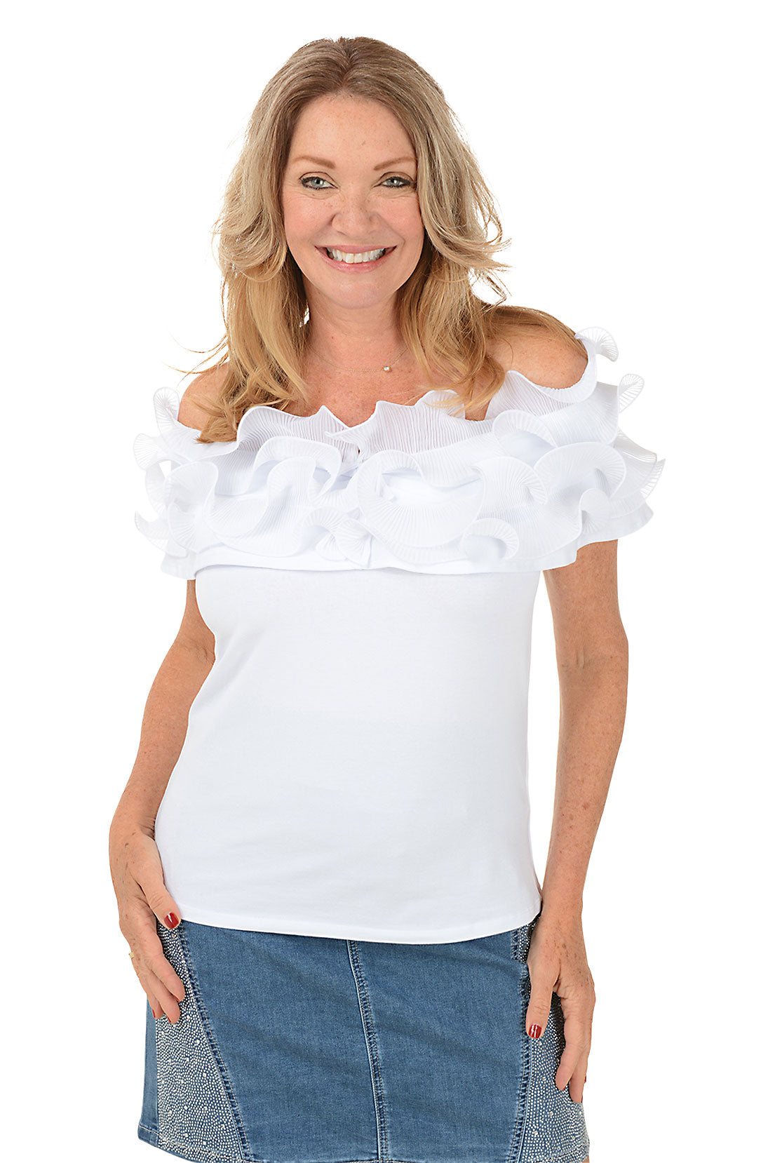 Off Shoulder Pleated Ruffle Neck Top - Women's Elegant Blouse for Party, Date Night & Summer Outfits | Flowy & Feminine Fashion Top