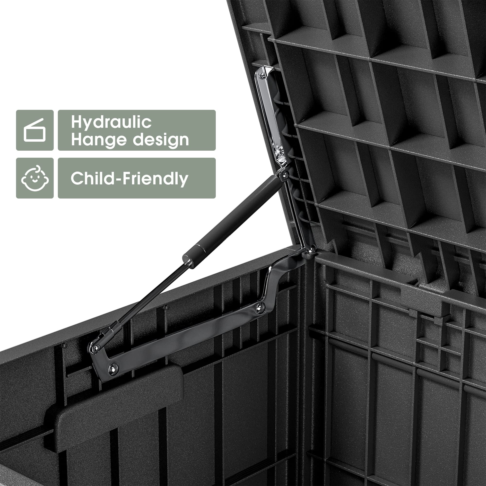 Greesum 82 Gallon Resin Deck Box with Lock - Waterproof Outdoor Storage Container for Patio Furniture, Garden Tools, Cushions, Pool Accessories | Durable Black Deck Box for Backyard, Garden & Poolside Organization