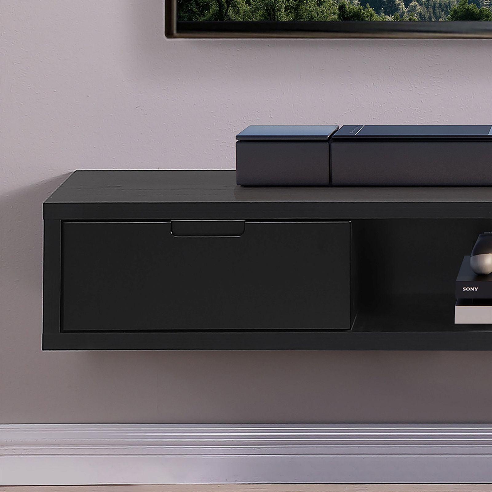 Criterion 1800mm Black Oak Wall Mounted TV Stand - Modern Entertainment Center for Living Room, Bedroom & Home Theater Setup